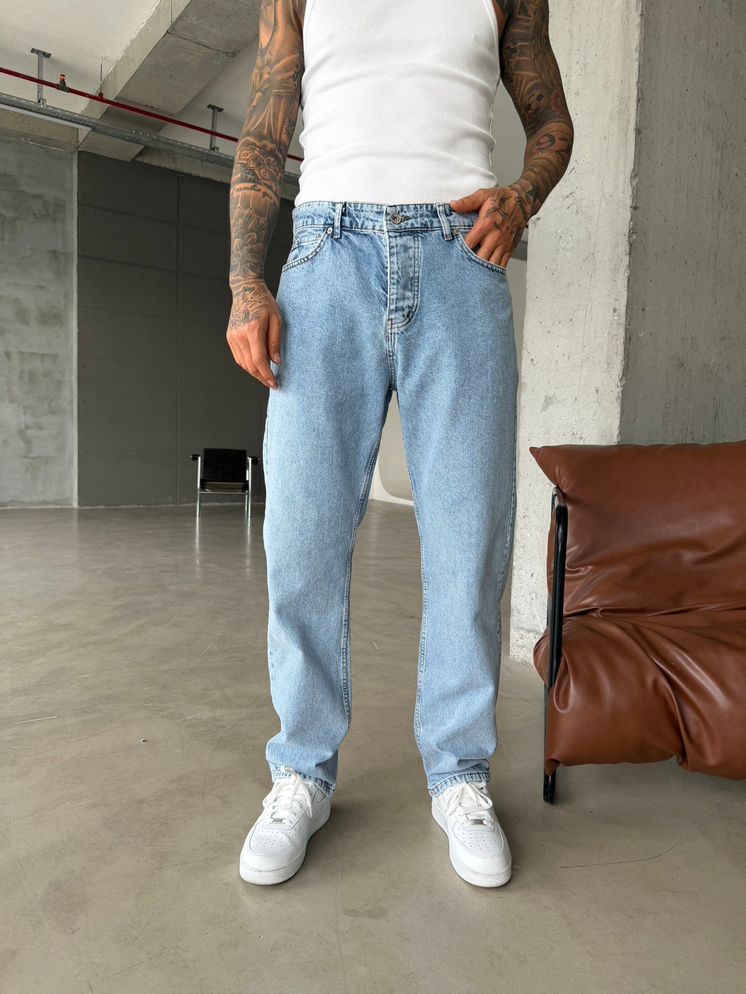 Basic Premium Wide Baggy Pantolon - Mavi