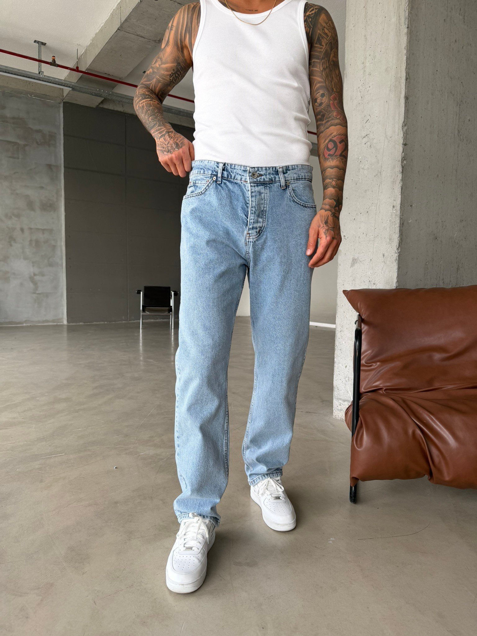 Basic Premium Wide Baggy Pantolon - Mavi