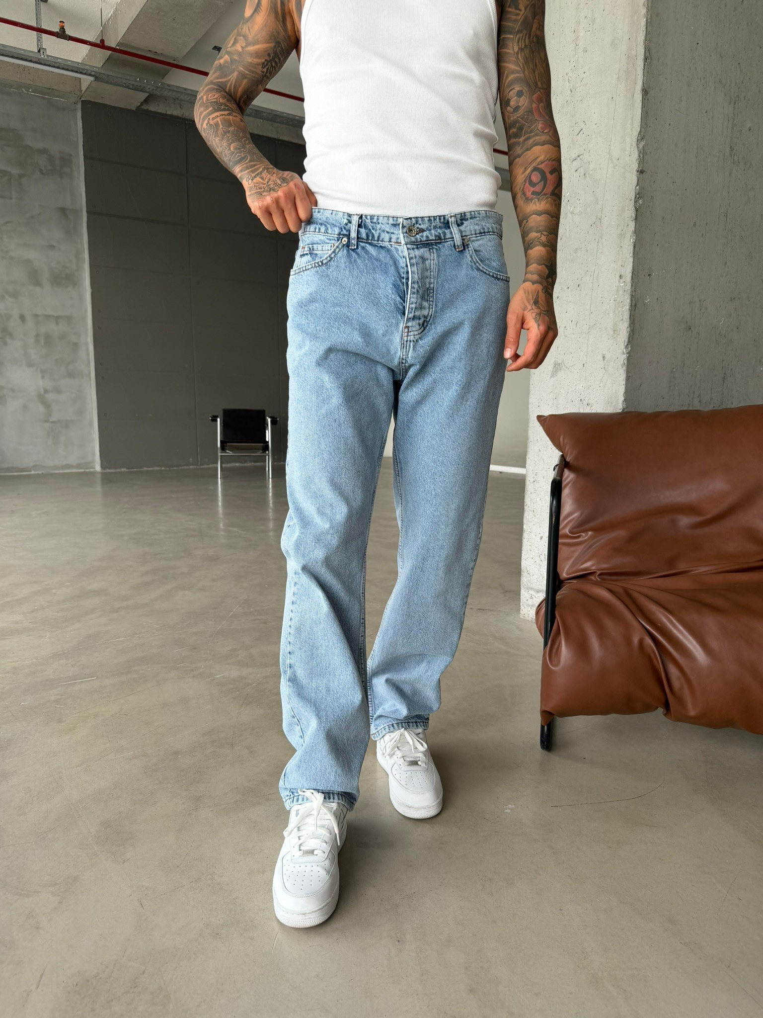 Basic Premium Wide Baggy Pantolon - Mavi