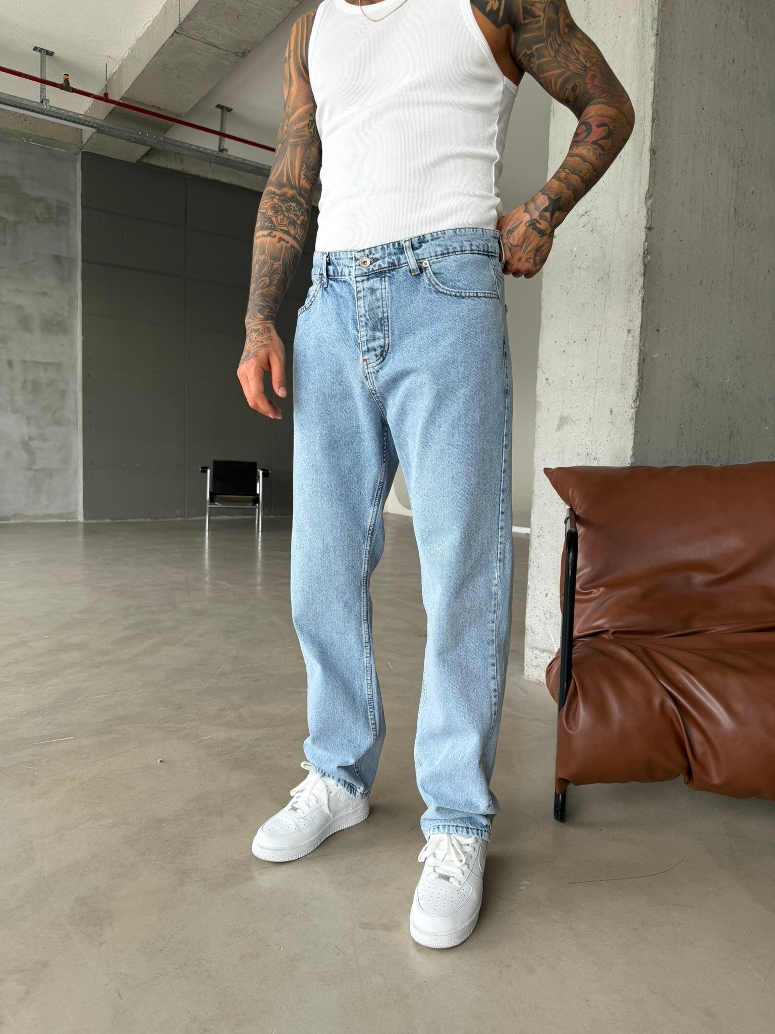 Basic Premium Wide Baggy Pantolon - Mavi