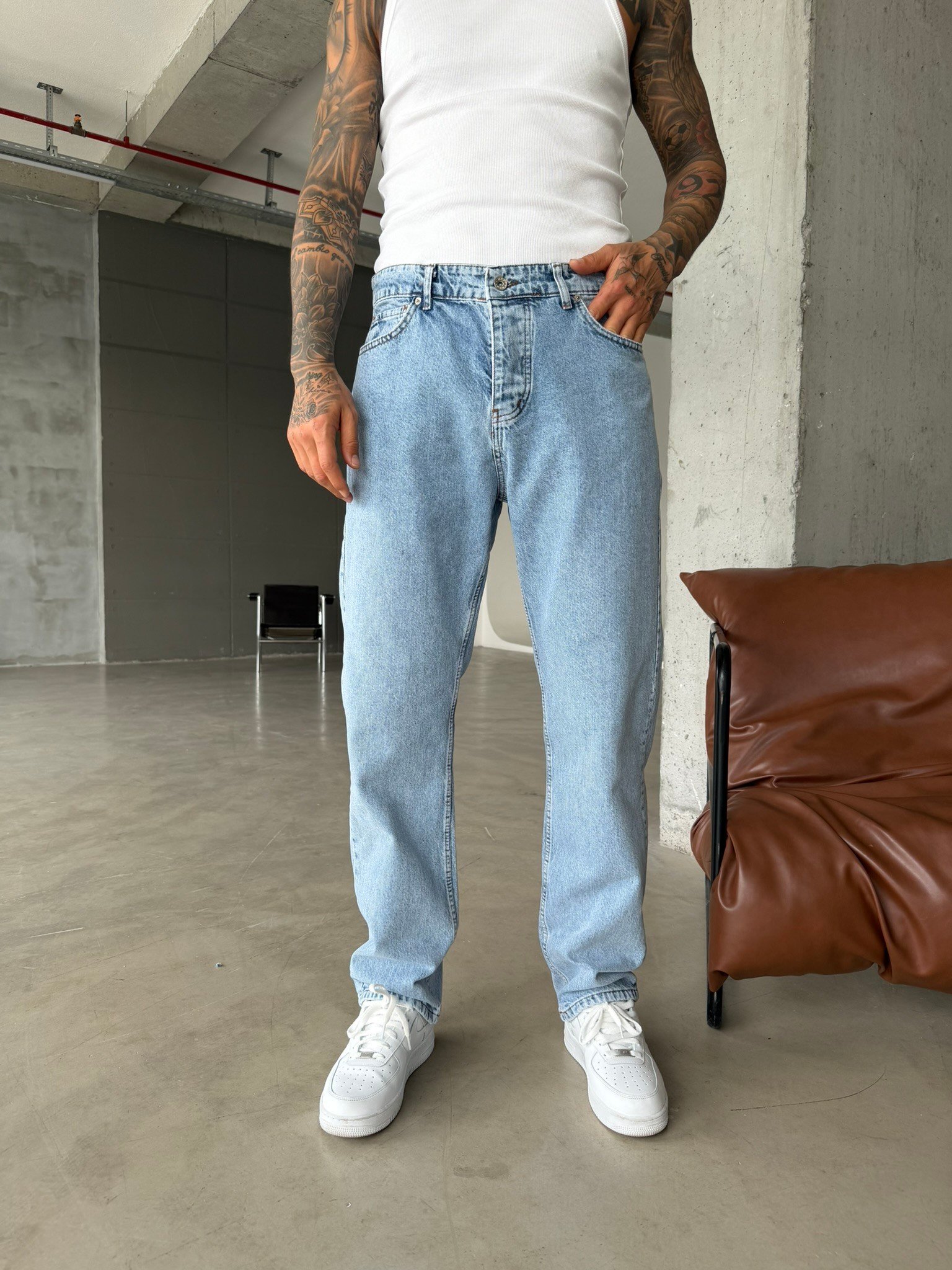 Basic Premium Wide Baggy Pantolon - Mavi