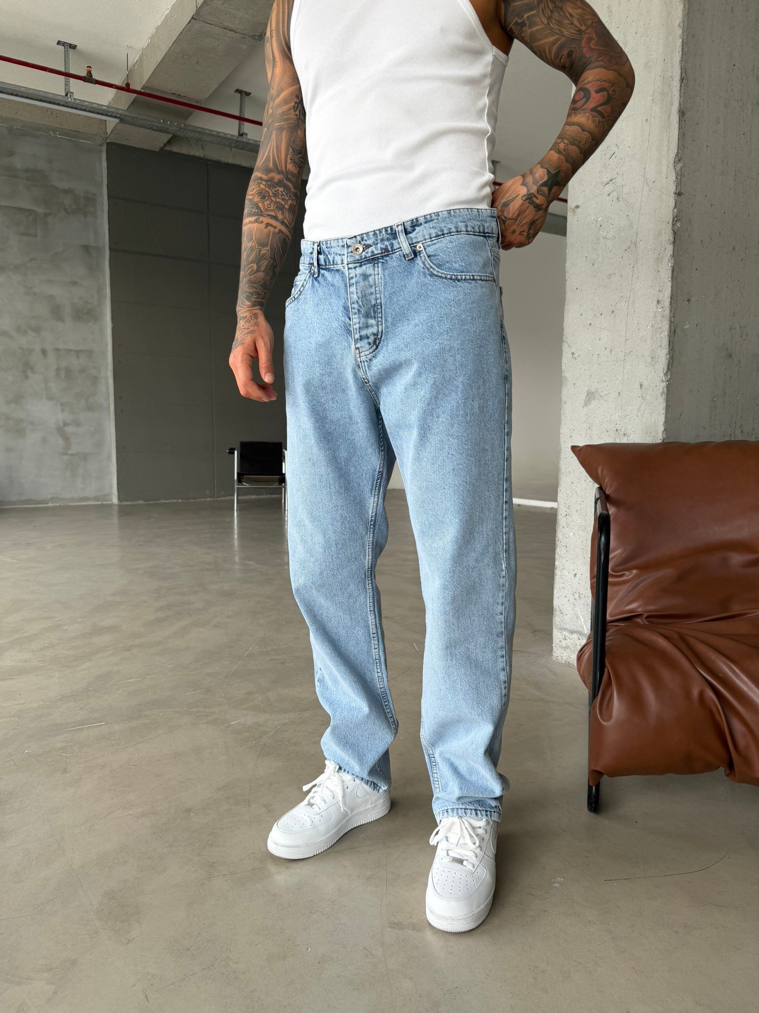 Basic Premium Wide Baggy Pantolon - Mavi