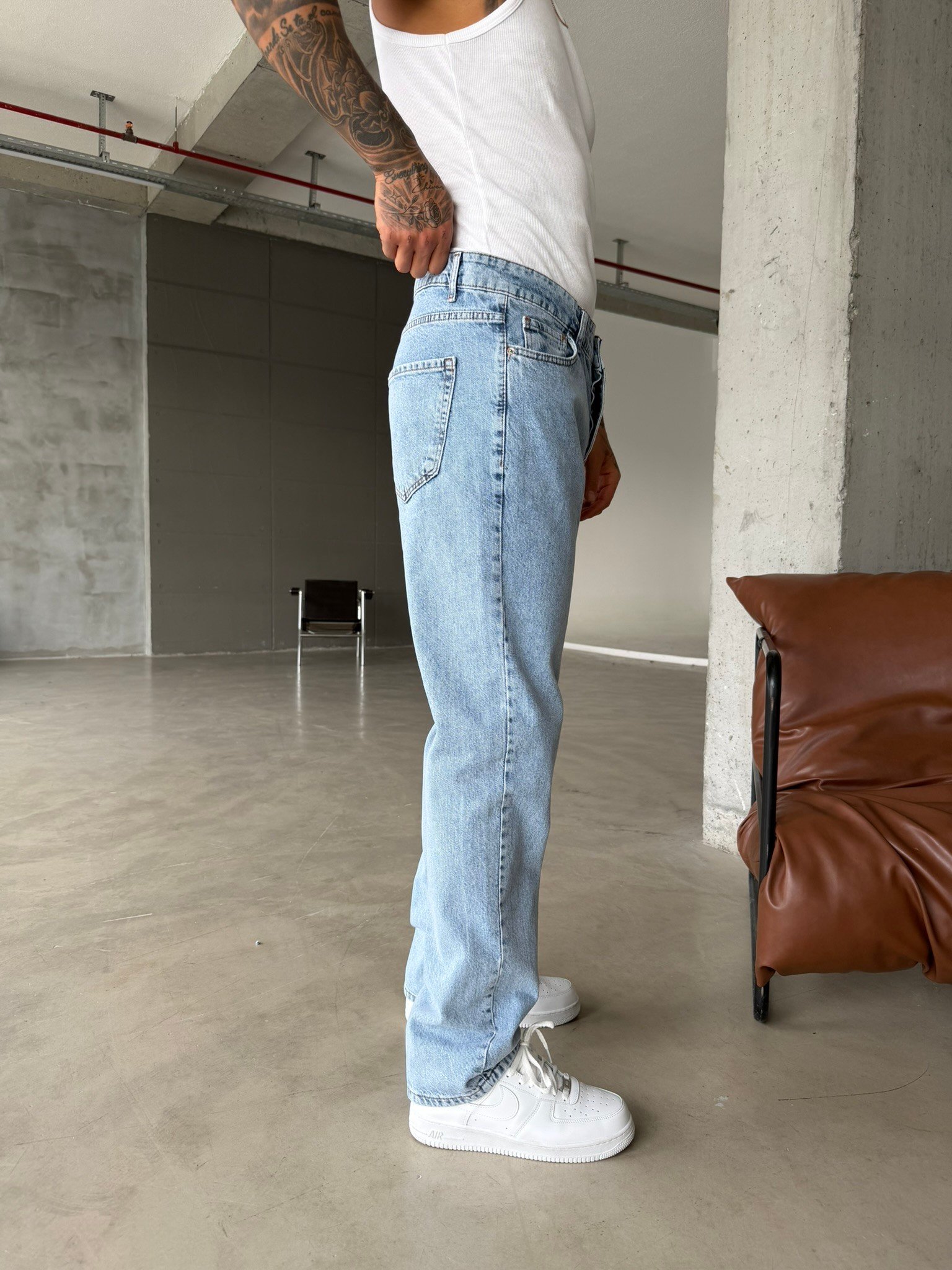 Basic Premium Wide Baggy Pantolon - Mavi