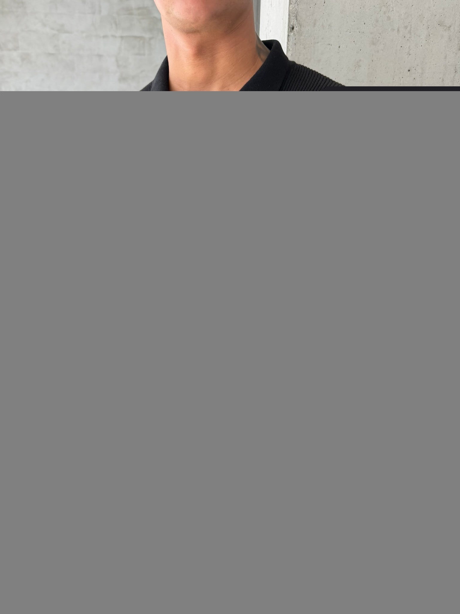 Basic Regular Nakışlı Düğmeli Yaka T-Shirt - Siyah