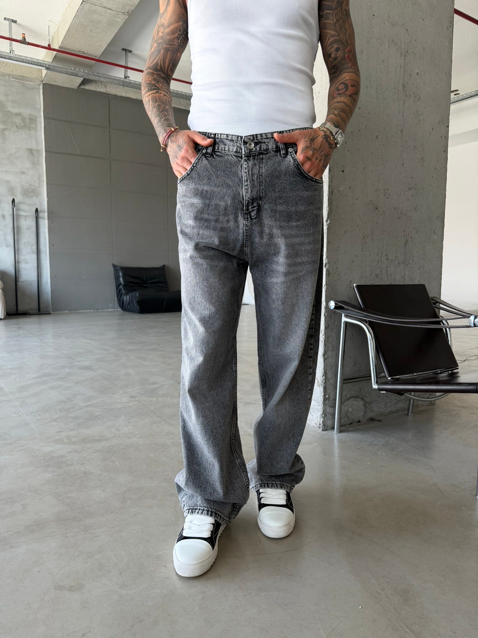 Basic Relax Baggy Pantolon - Gri