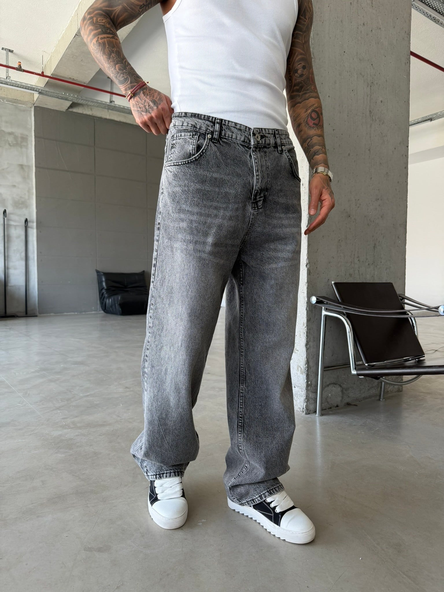 Basic Relax Baggy Pantolon - Gri