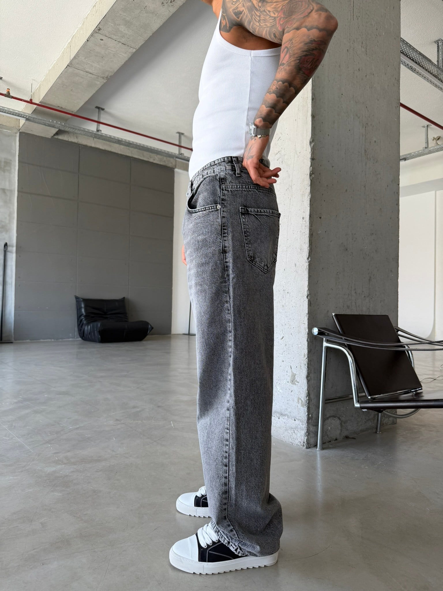 Basic Relax Baggy Pantolon - Gri