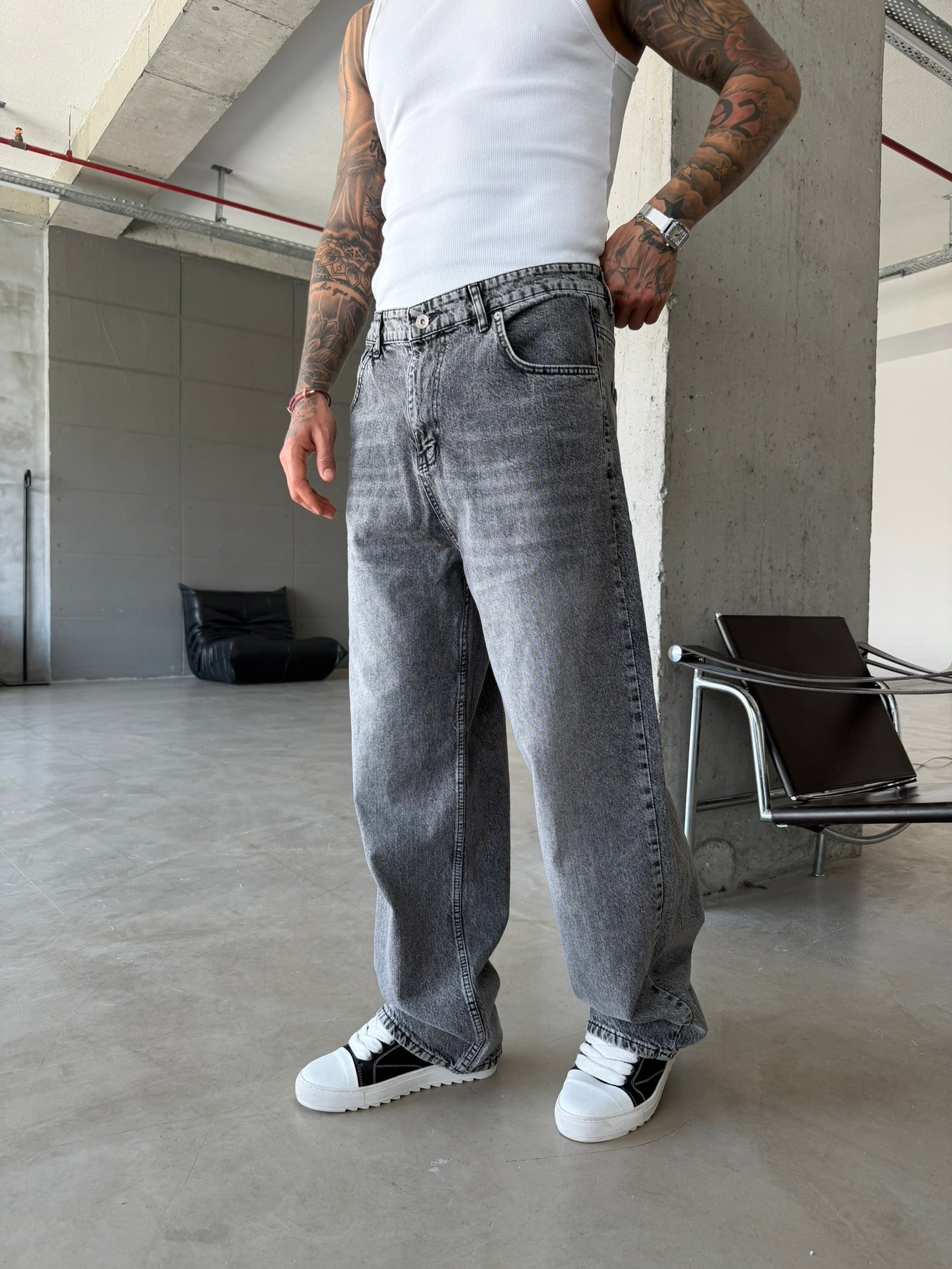 Basic Relax Baggy Pantolon - Gri