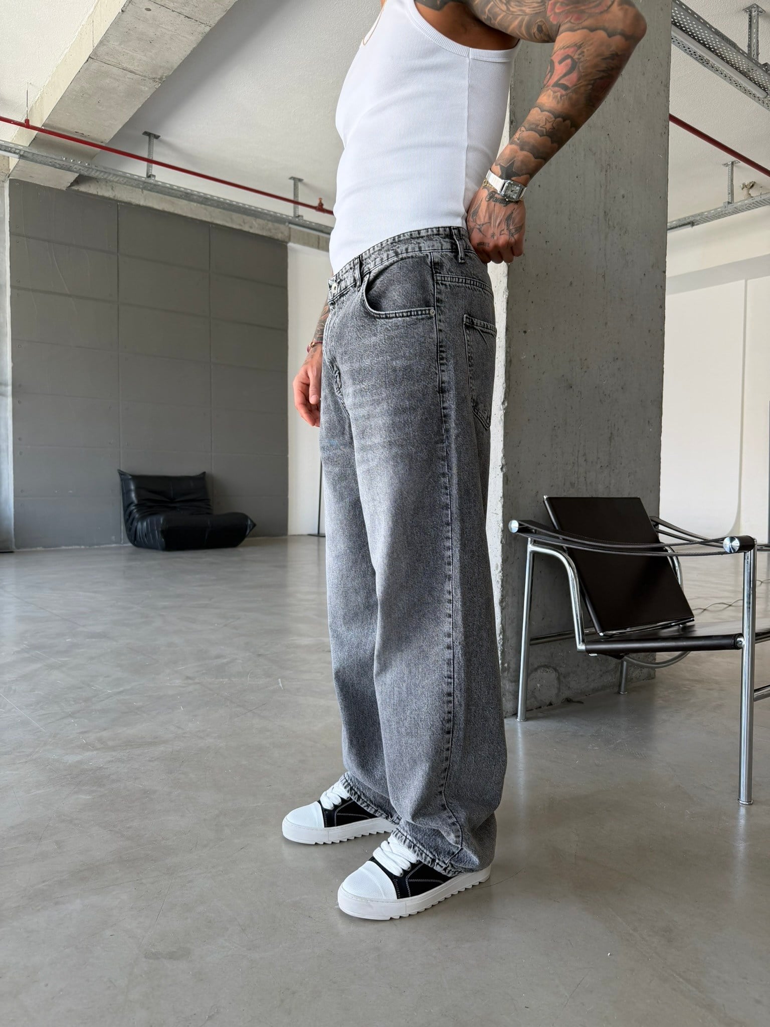 Basic Relax Baggy Pantolon - Gri