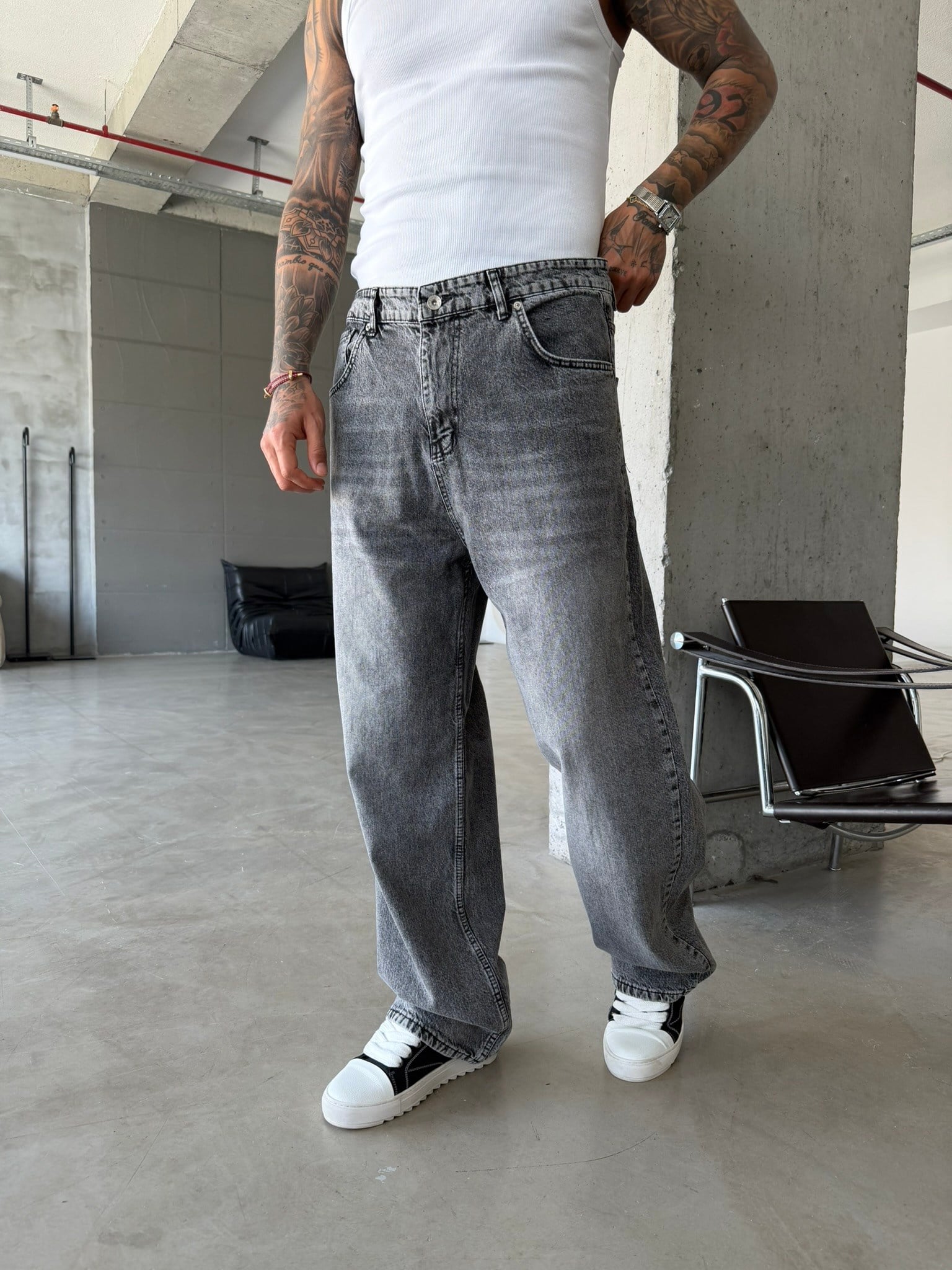 Basic Relax Baggy Pantolon - Gri