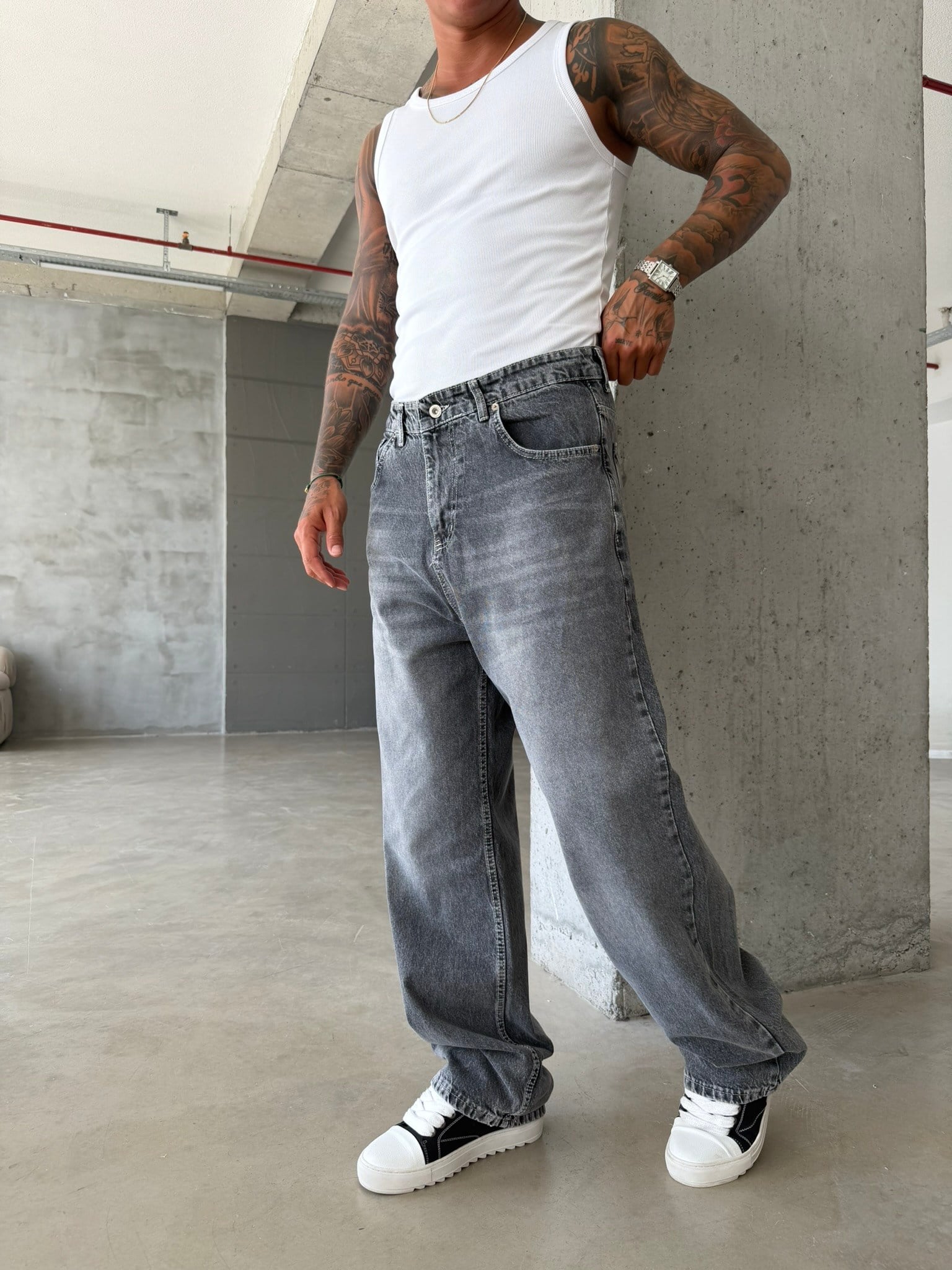 Basic Relax Gri Baggy Pantolon