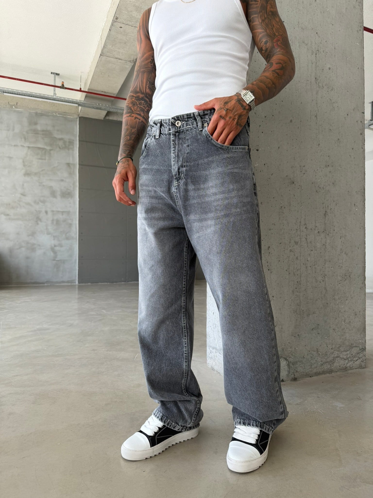 Basic Relax Gri Baggy Pantolon