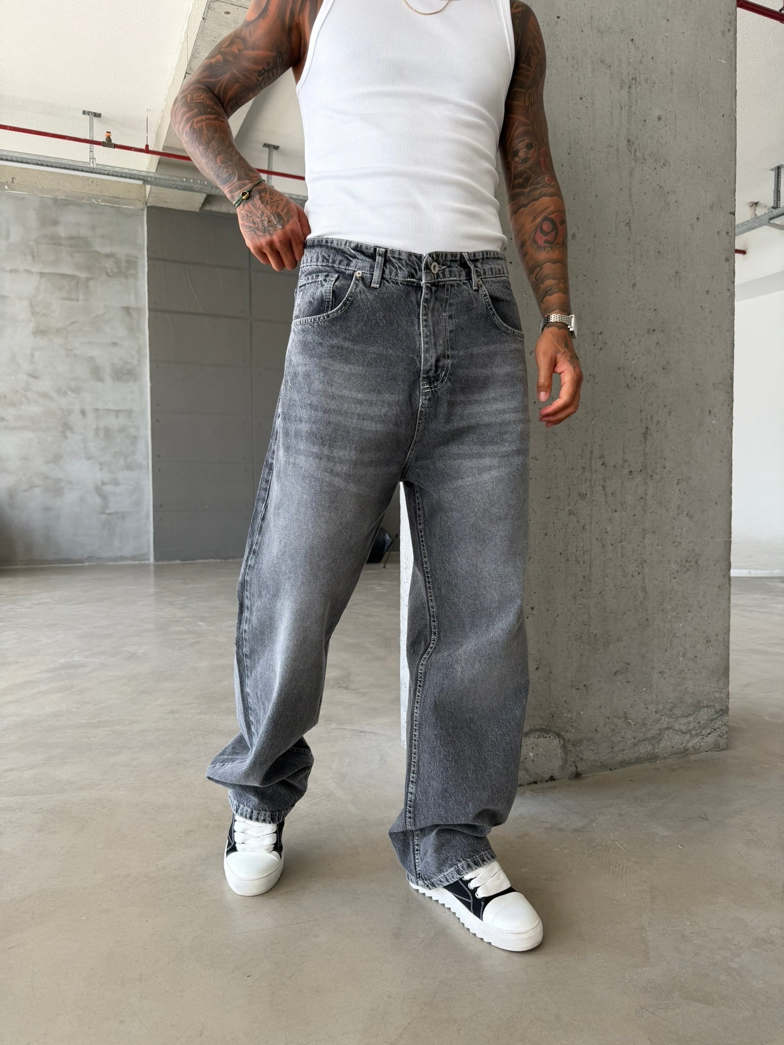Basic Relax Gri Baggy Pantolon