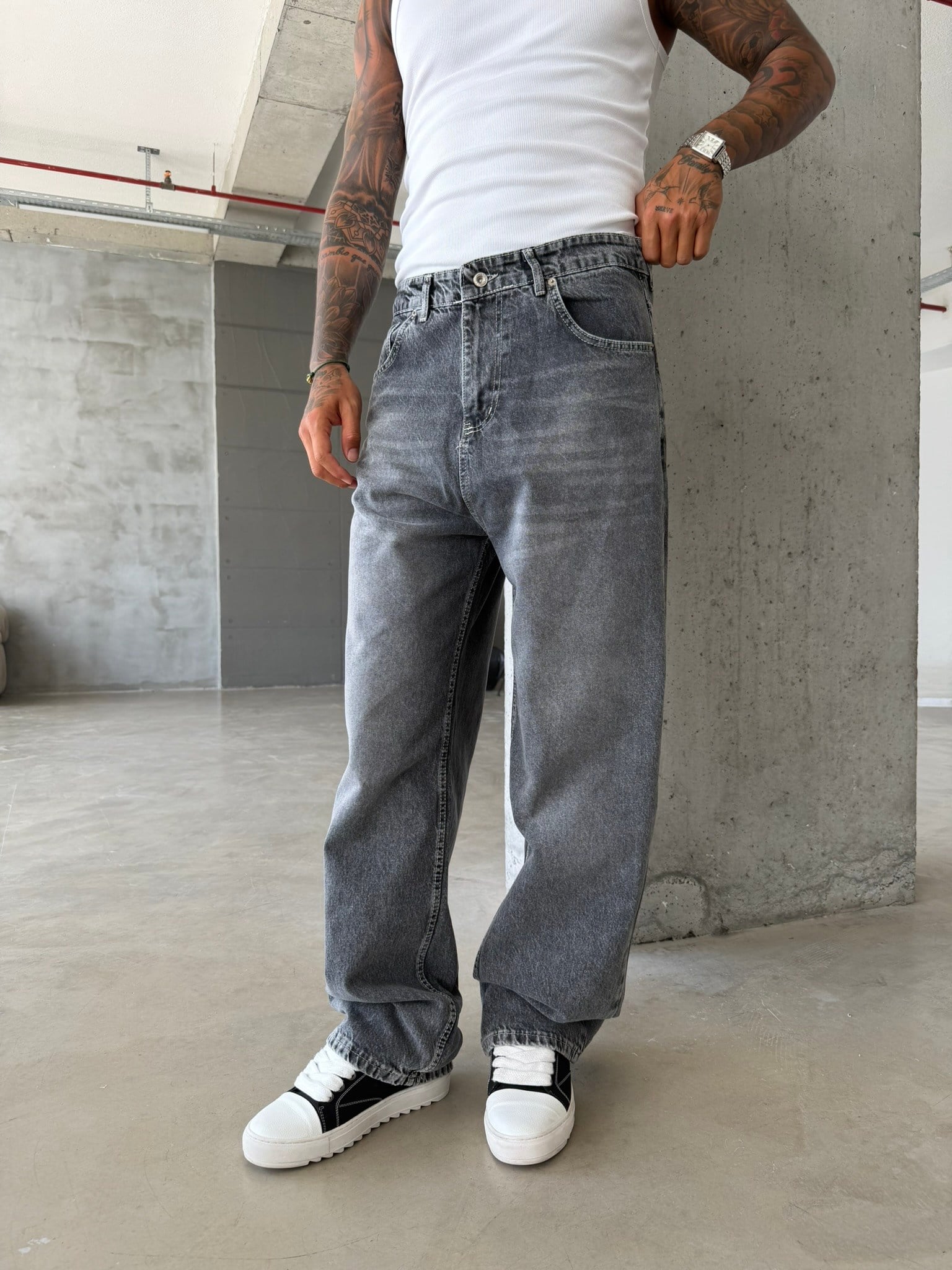 Basic Relax Gri Baggy Pantolon