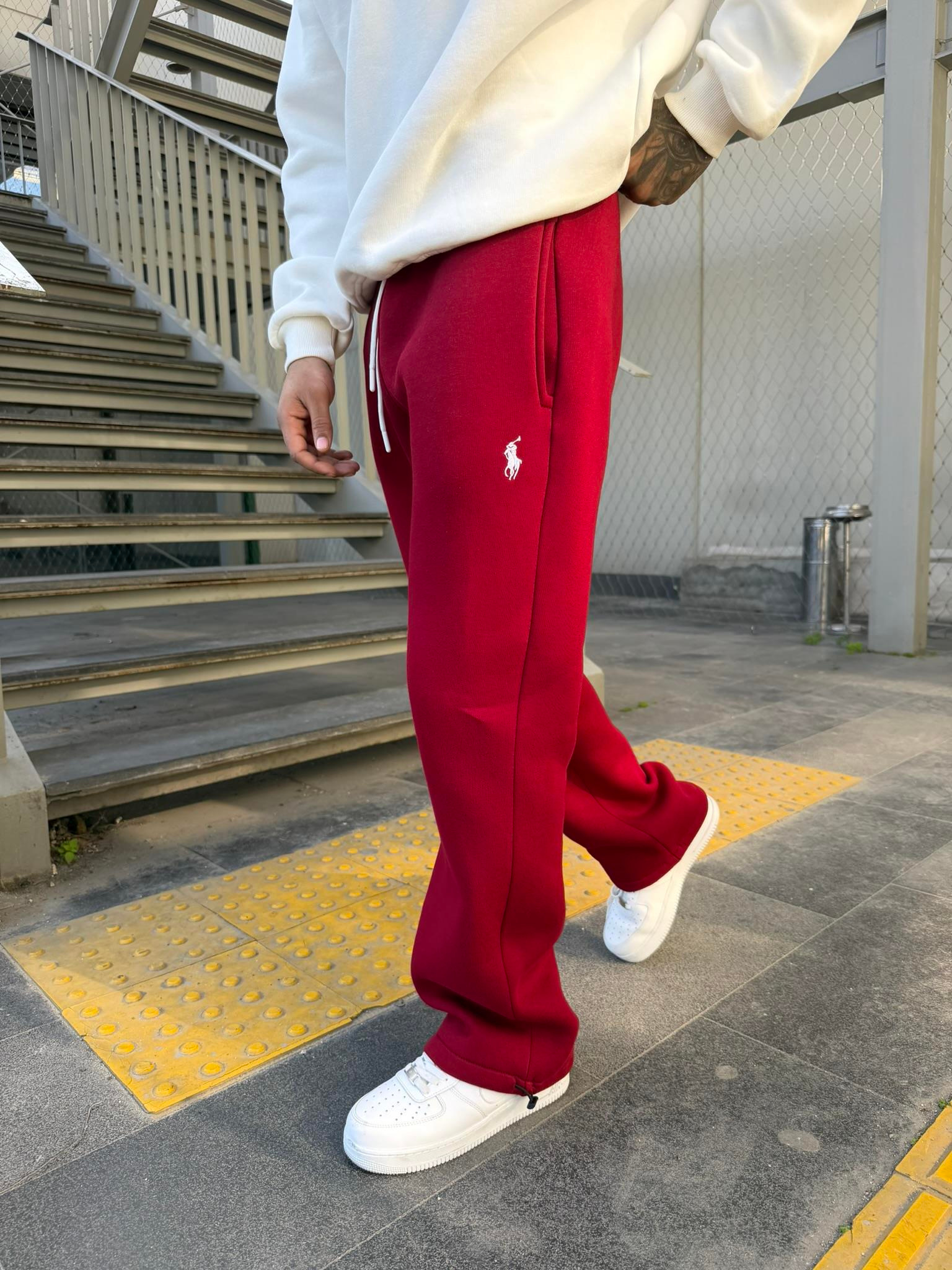 Basic Wide Baggy Eşofman - Bordo