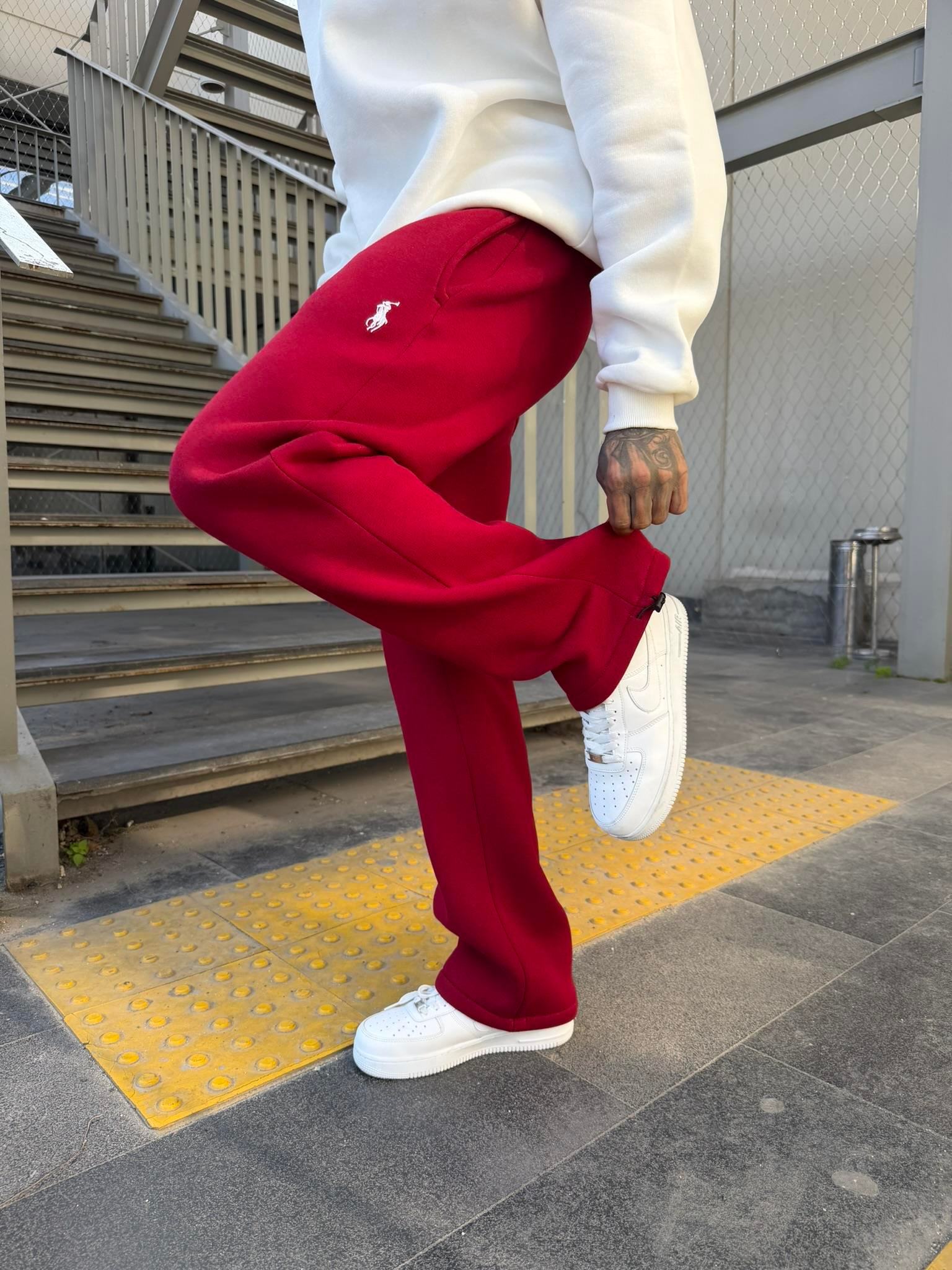 Basic Wide Baggy Eşofman - Bordo