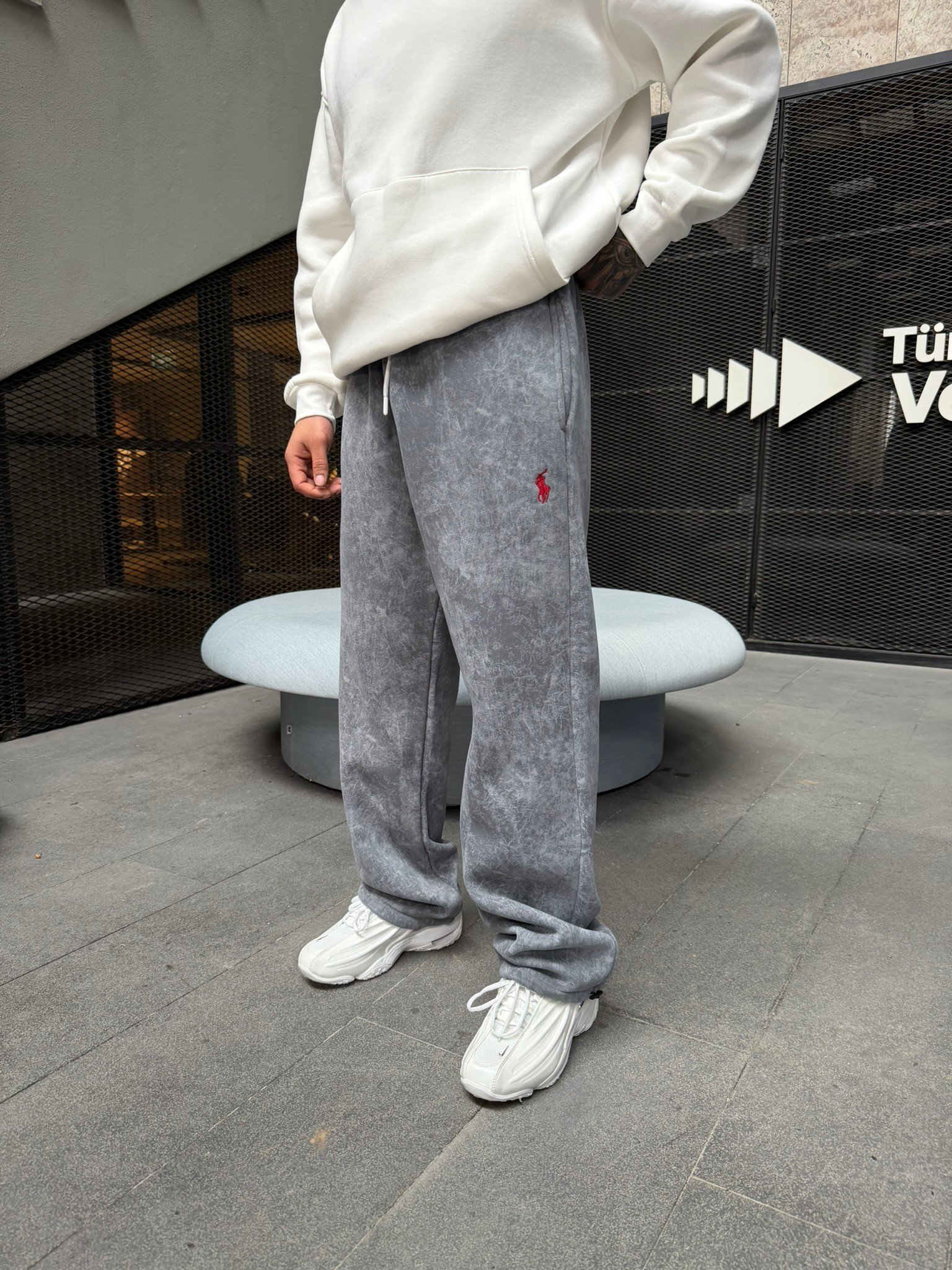 Basic Wide Yıkamlı Acid Baggy Eşofman - Füme