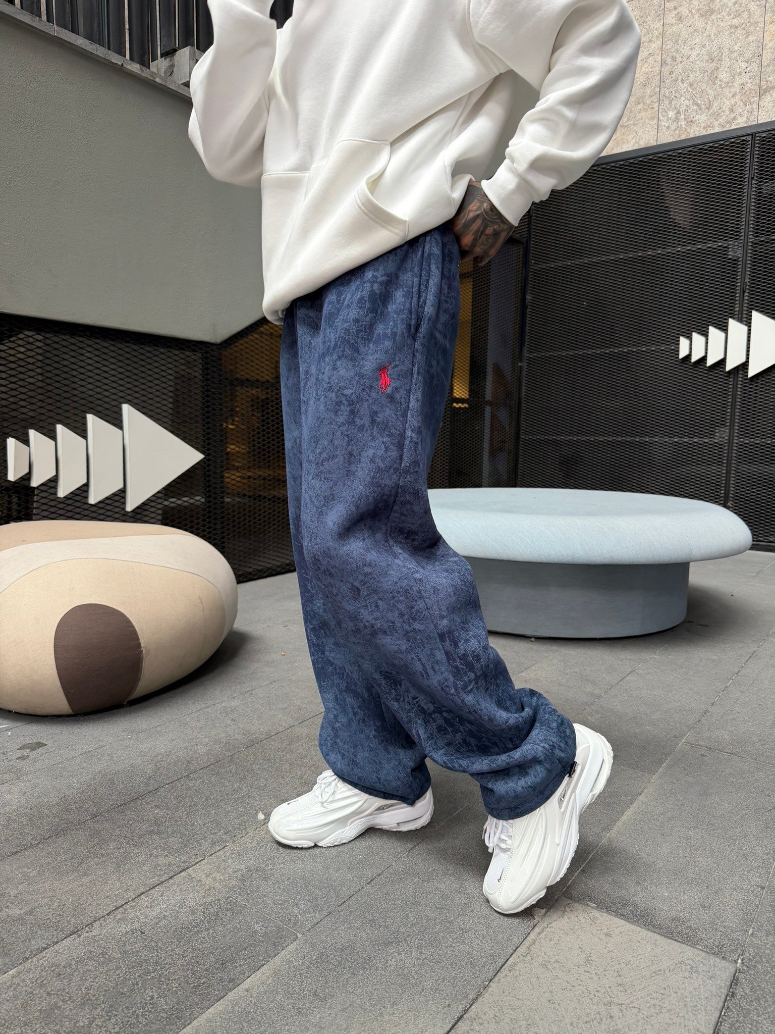 Basic Wide Yıkamlı Acid Baggy Eşofman - İndigo