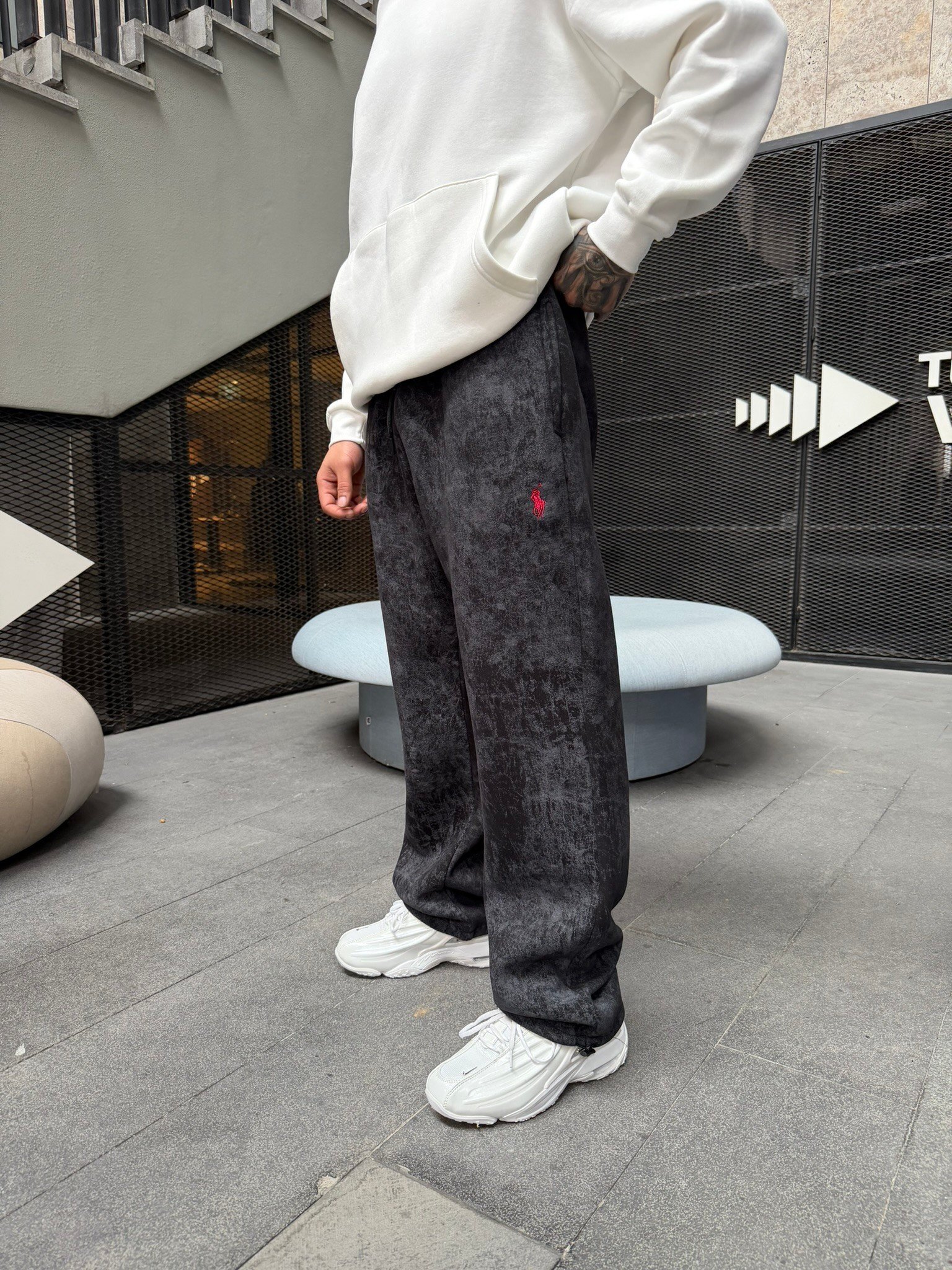 Basic Wide Yıkamlı Acid Baggy Eşofman - Siyah