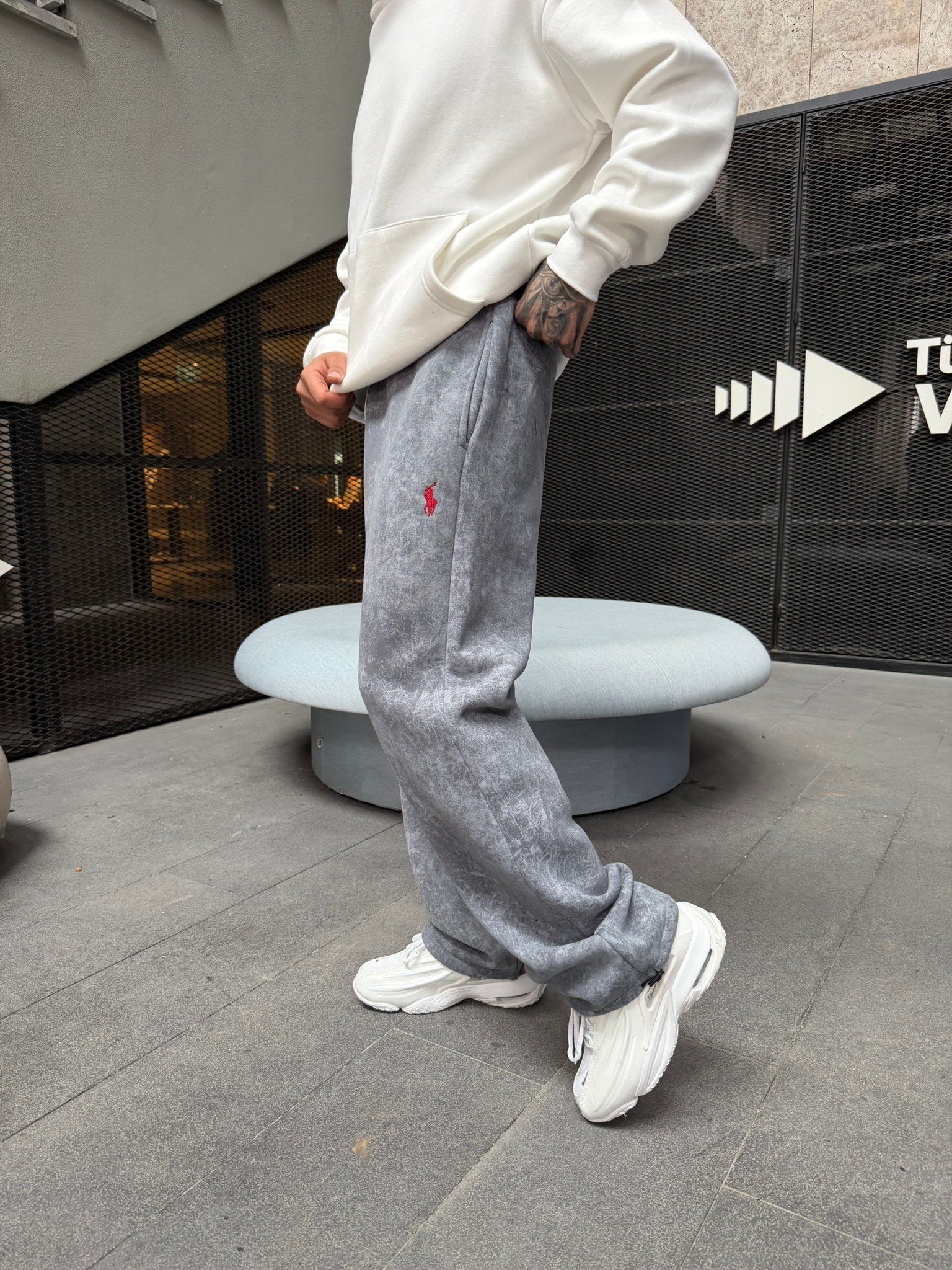 Basic Wide Yıkamlı Acid Baggy Eşofman - Füme