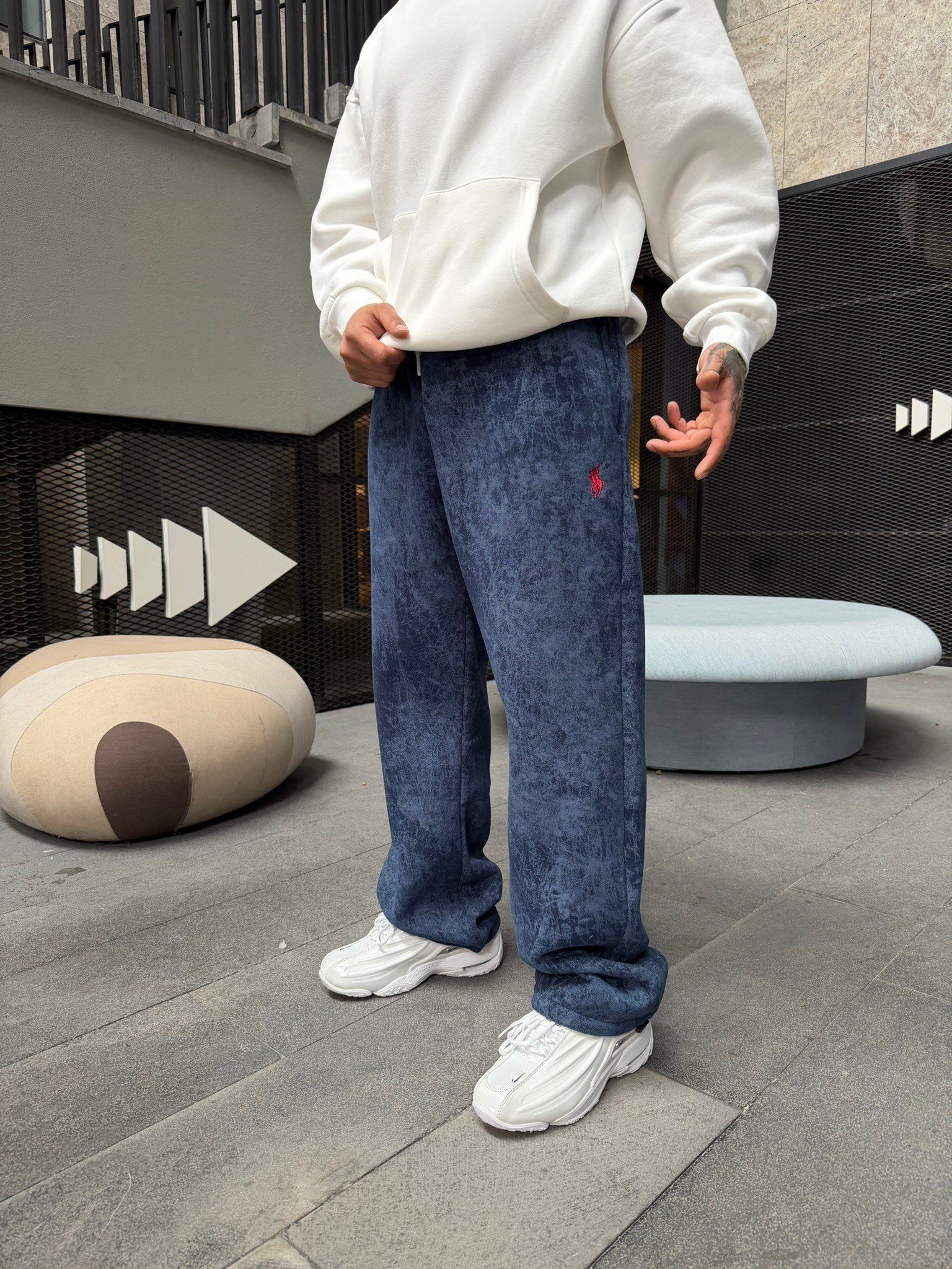 Basic Wide Yıkamlı Acid Baggy Eşofman - İndigo