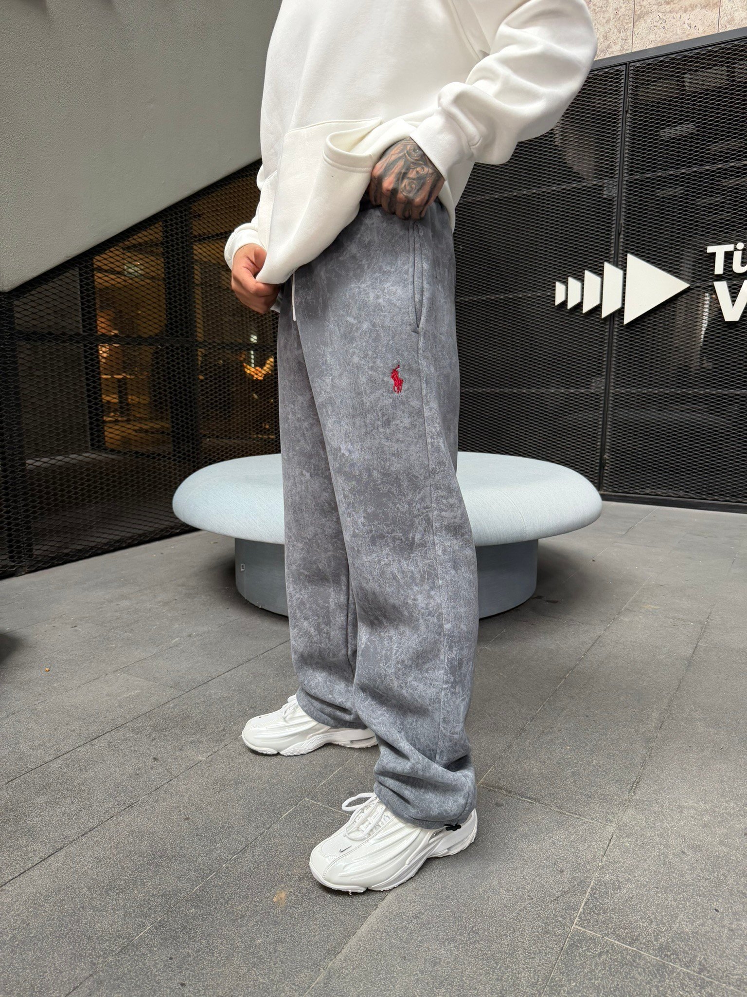 Basic Wide Yıkamlı Acid Baggy Eşofman - Füme