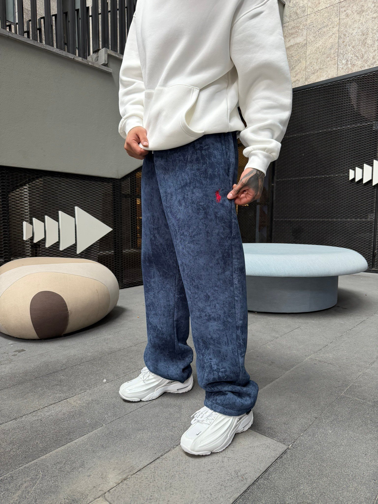 Basic Wide Yıkamlı Acid Baggy Eşofman - İndigo