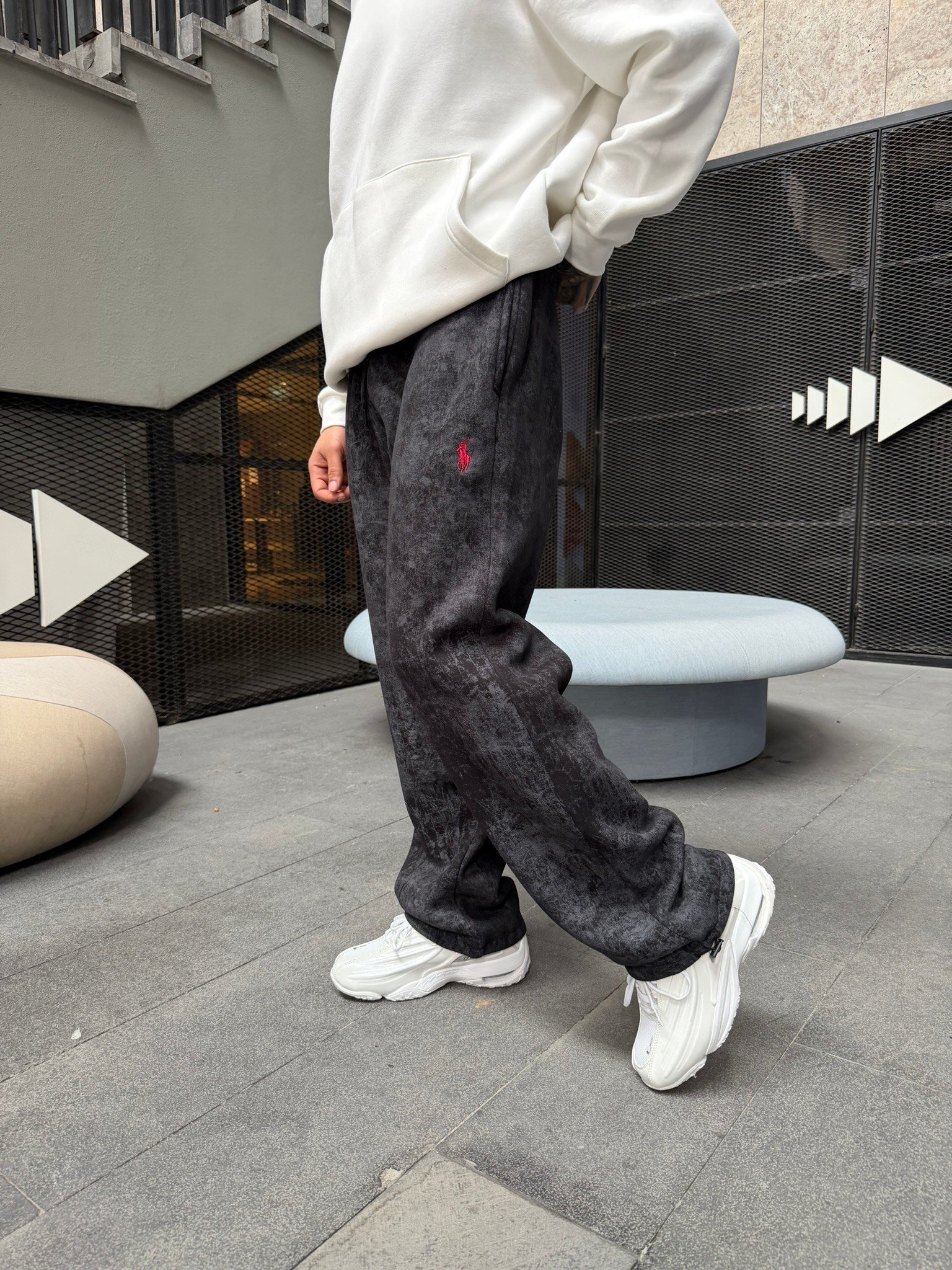 Basic Wide Yıkamlı Acid Baggy Eşofman - Siyah