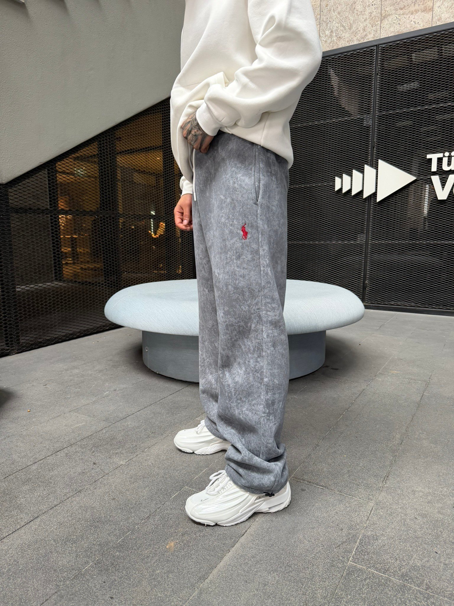 Basic Wide Yıkamlı Acid Baggy Eşofman - Füme