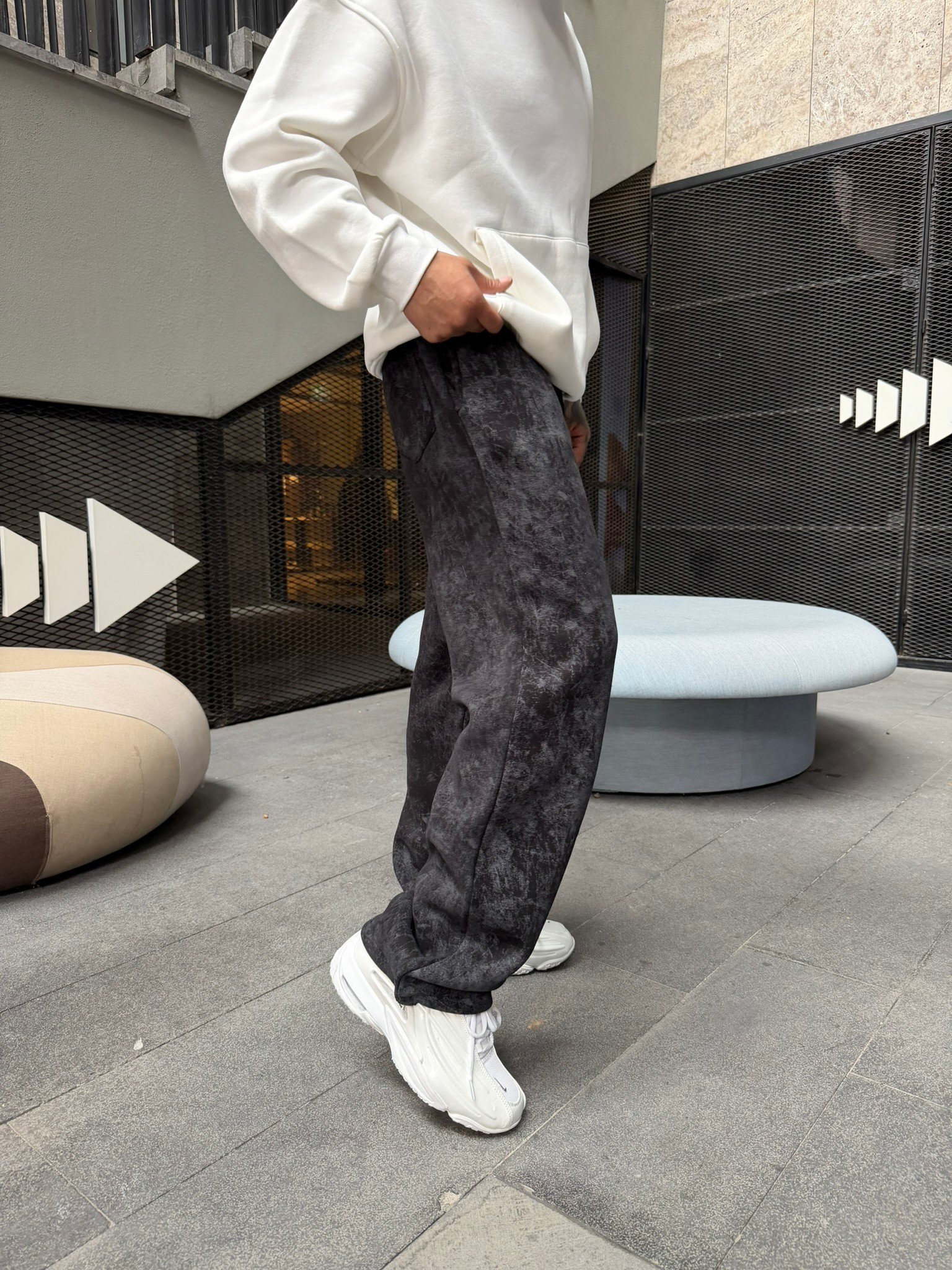 Basic Wide Yıkamlı Acid Baggy Eşofman - Siyah