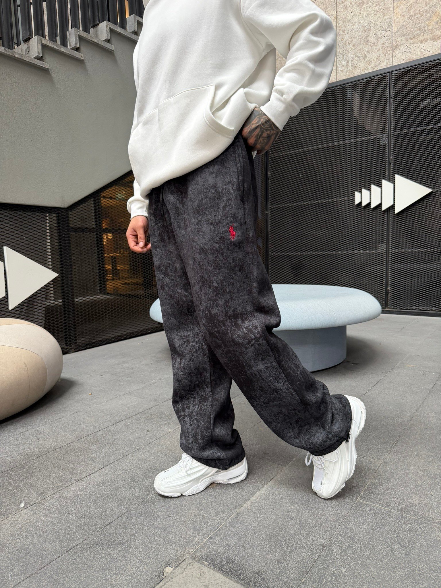 Basic Wide Yıkamlı Acid Baggy Eşofman - Siyah