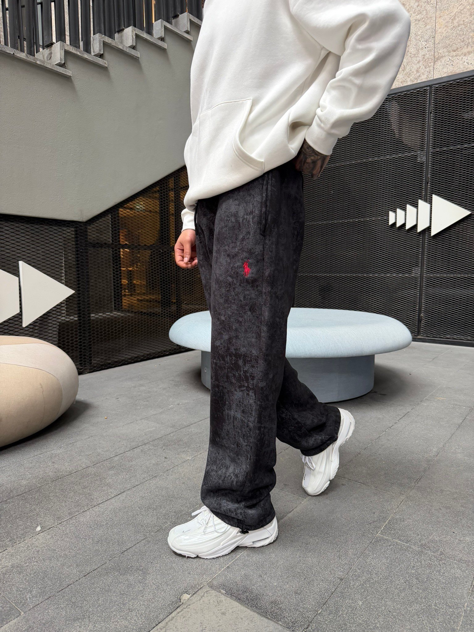 Basic Wide Yıkamlı Acid Baggy Eşofman - Siyah