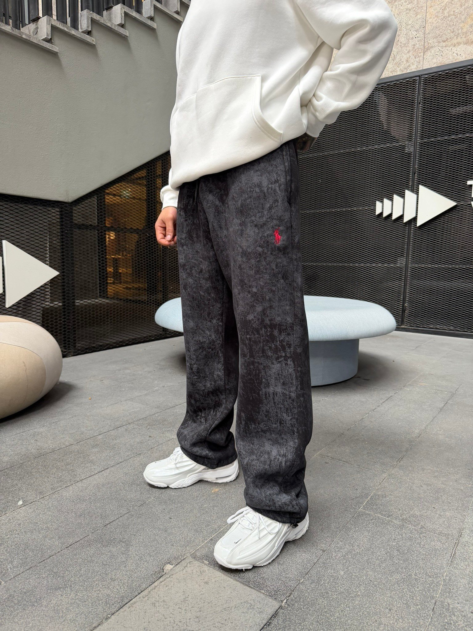 Basic Wide Yıkamlı Acid Baggy Eşofman - Siyah