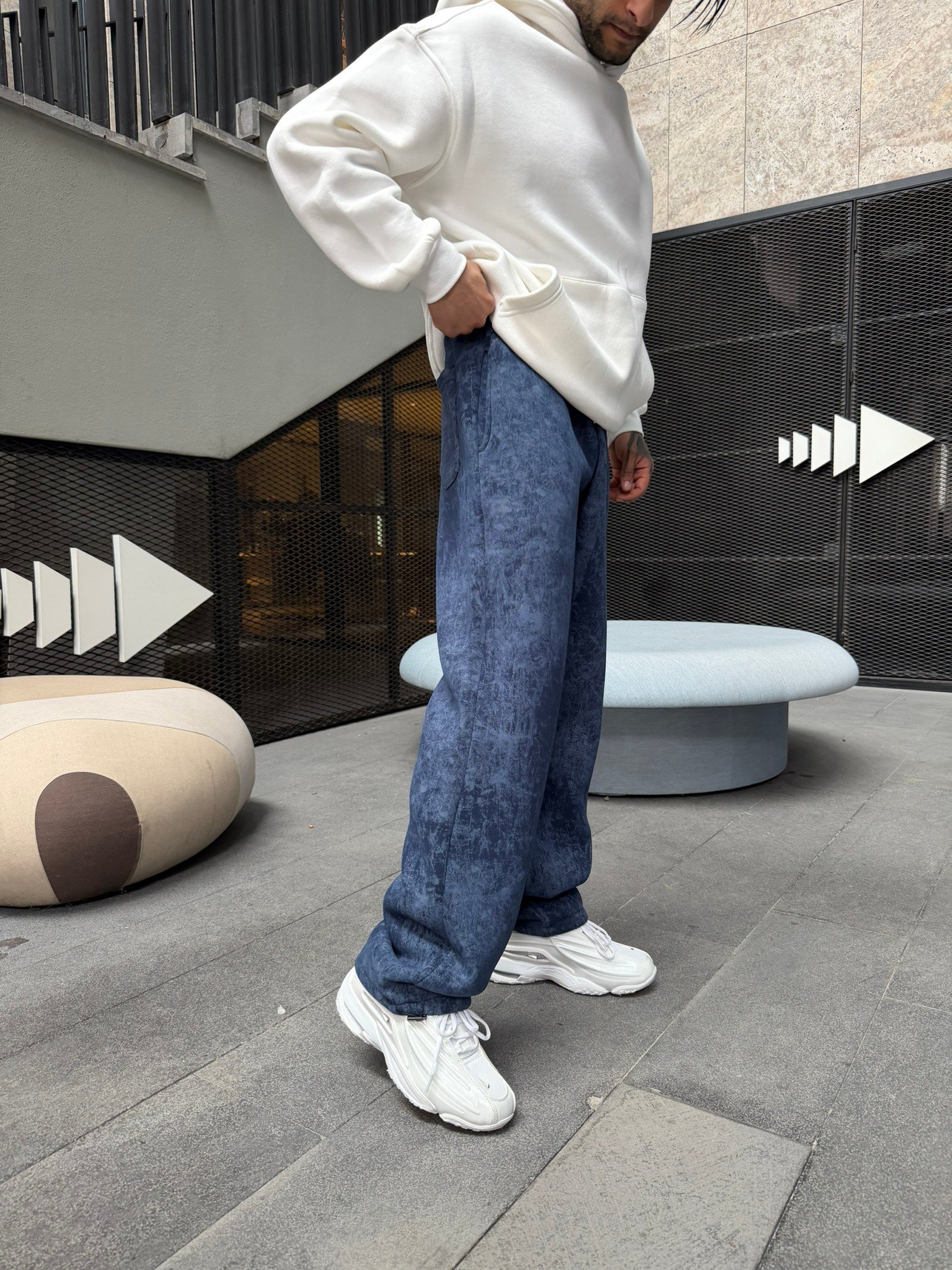 Basic Wide Yıkamlı Acid Baggy Eşofman - İndigo