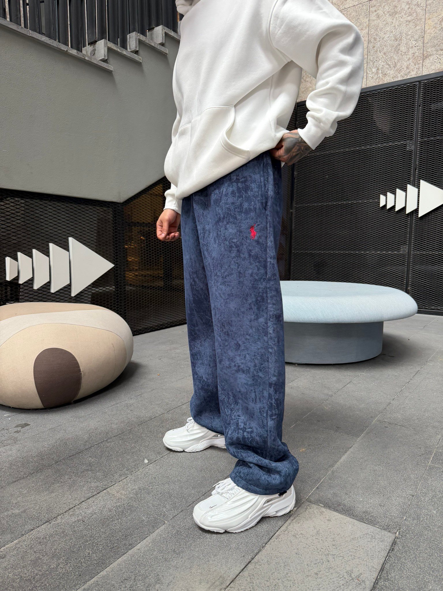 Basic Wide Yıkamlı Acid Baggy Eşofman - İndigo