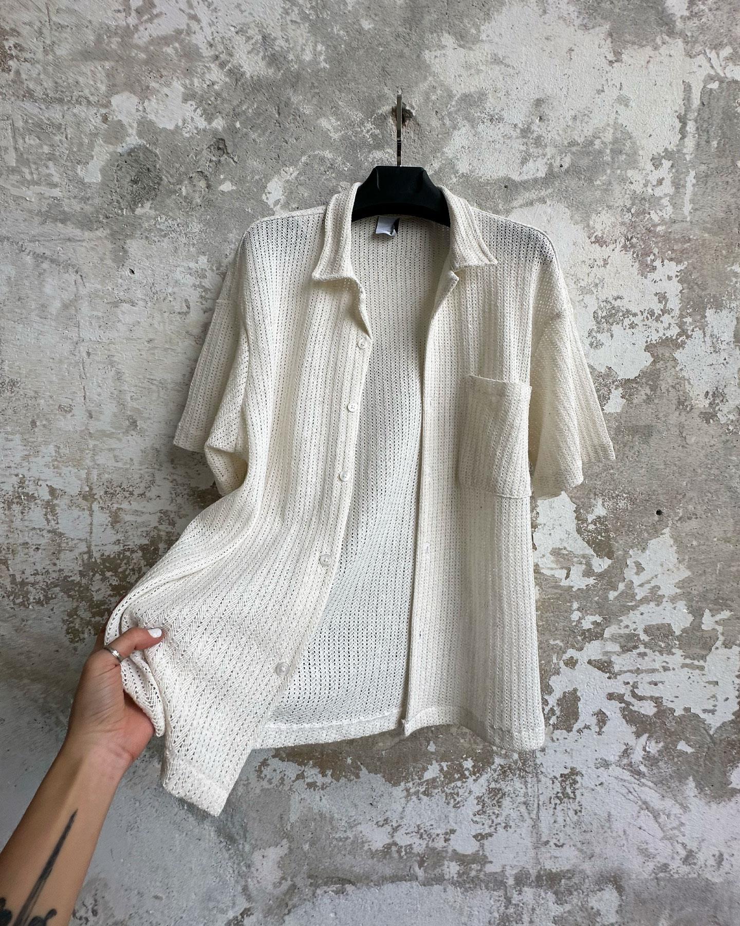 Basic Yarım Kol Tasarım Gömlek Beyaz