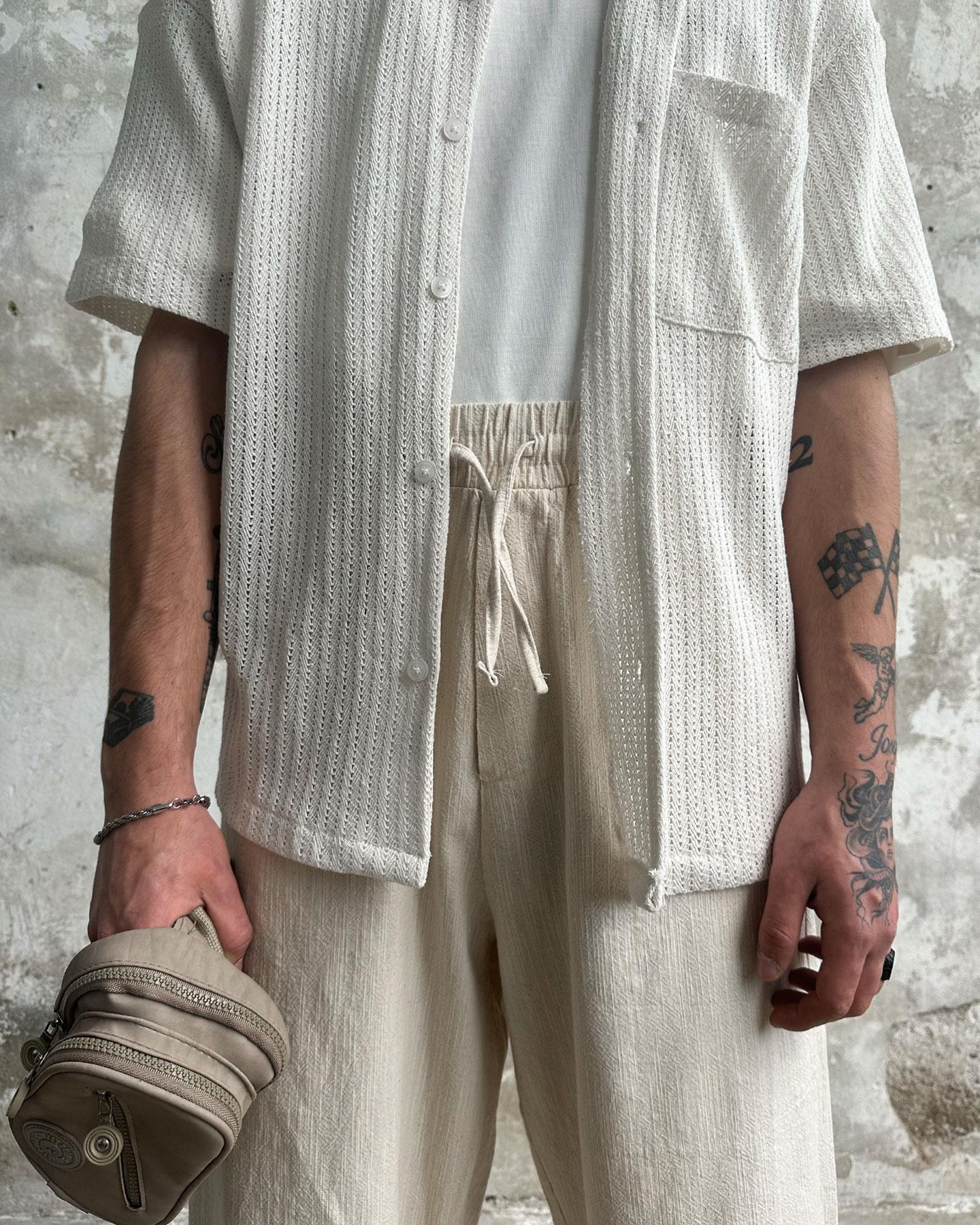 Basic Yarım Kol Tasarım Gömlek Beyaz