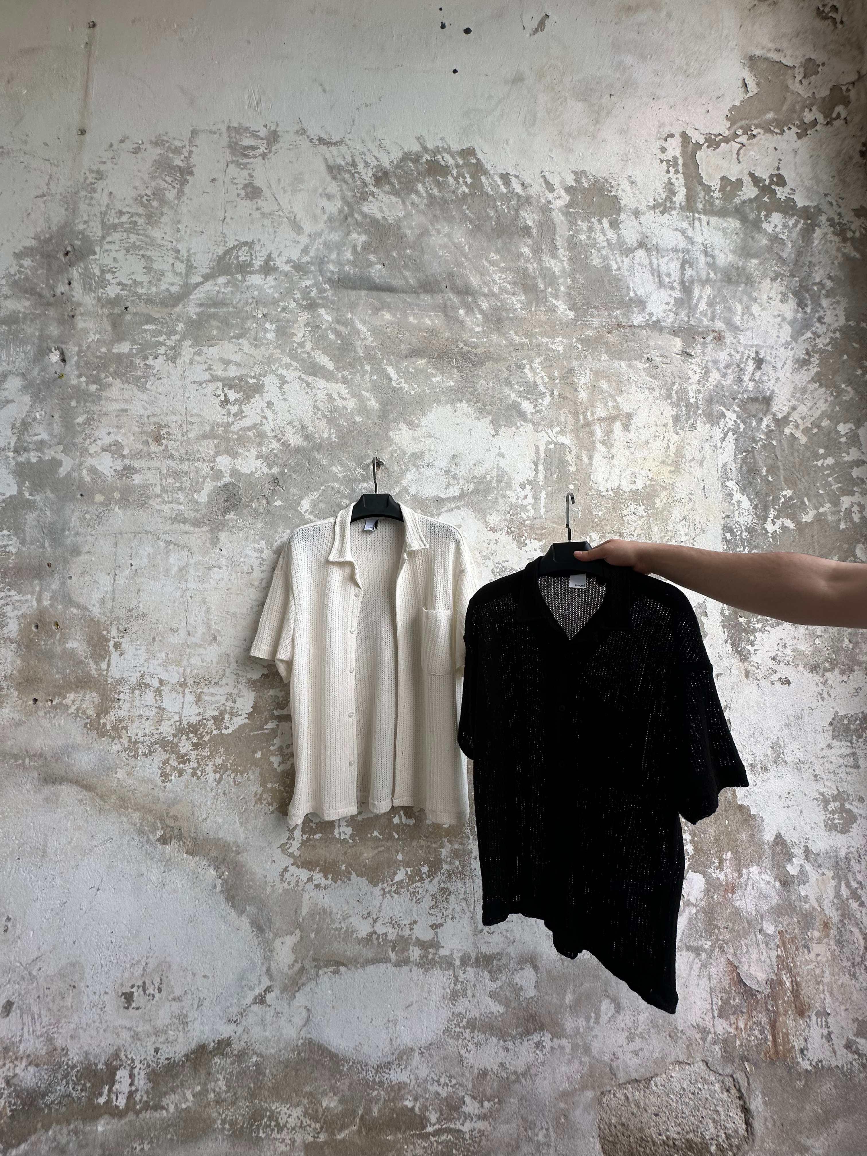 Basic Yarım Kol Tasarım Gömlek - Siyah