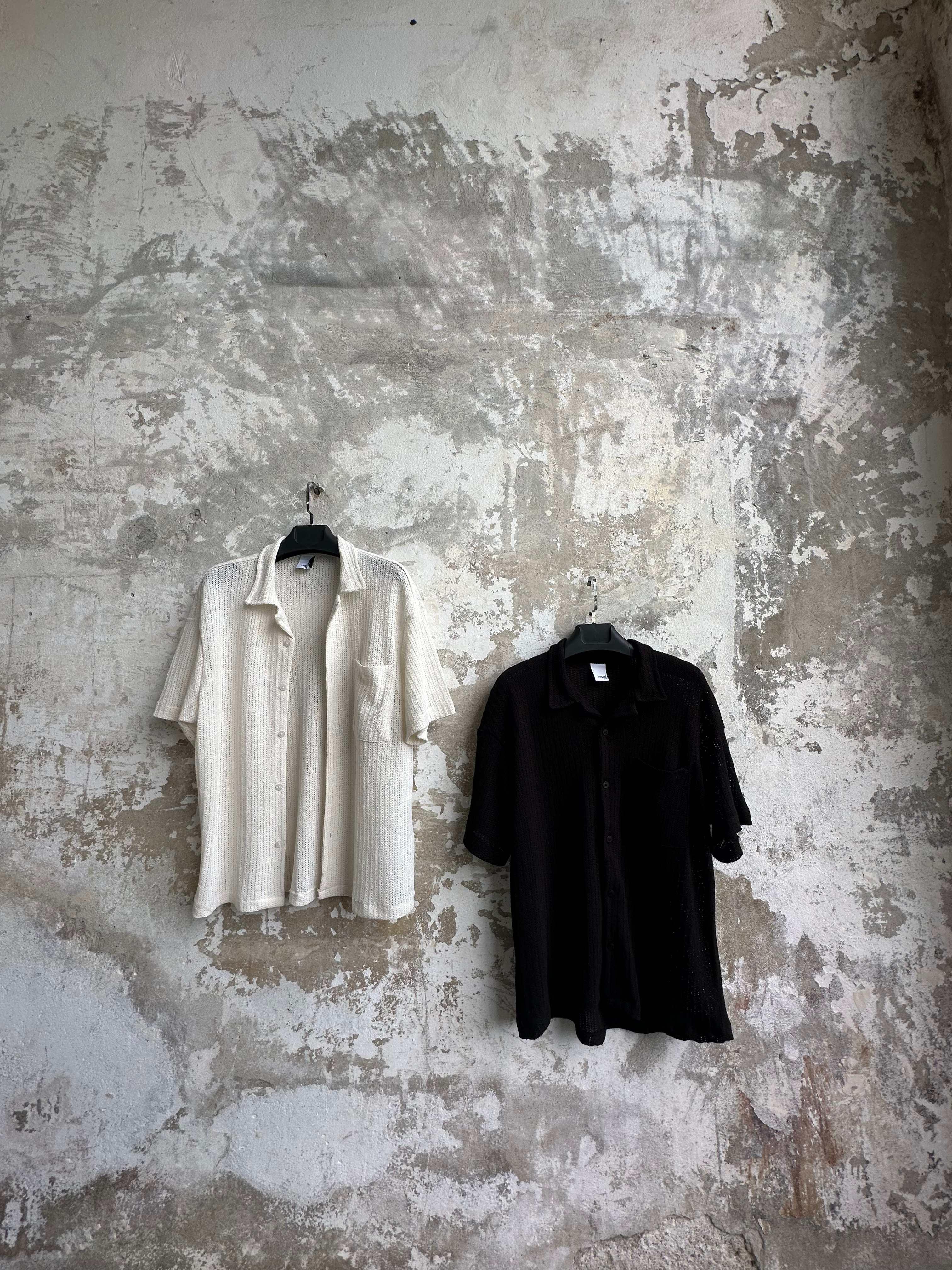 Basic Yarım Kol Tasarım Gömlek - Siyah