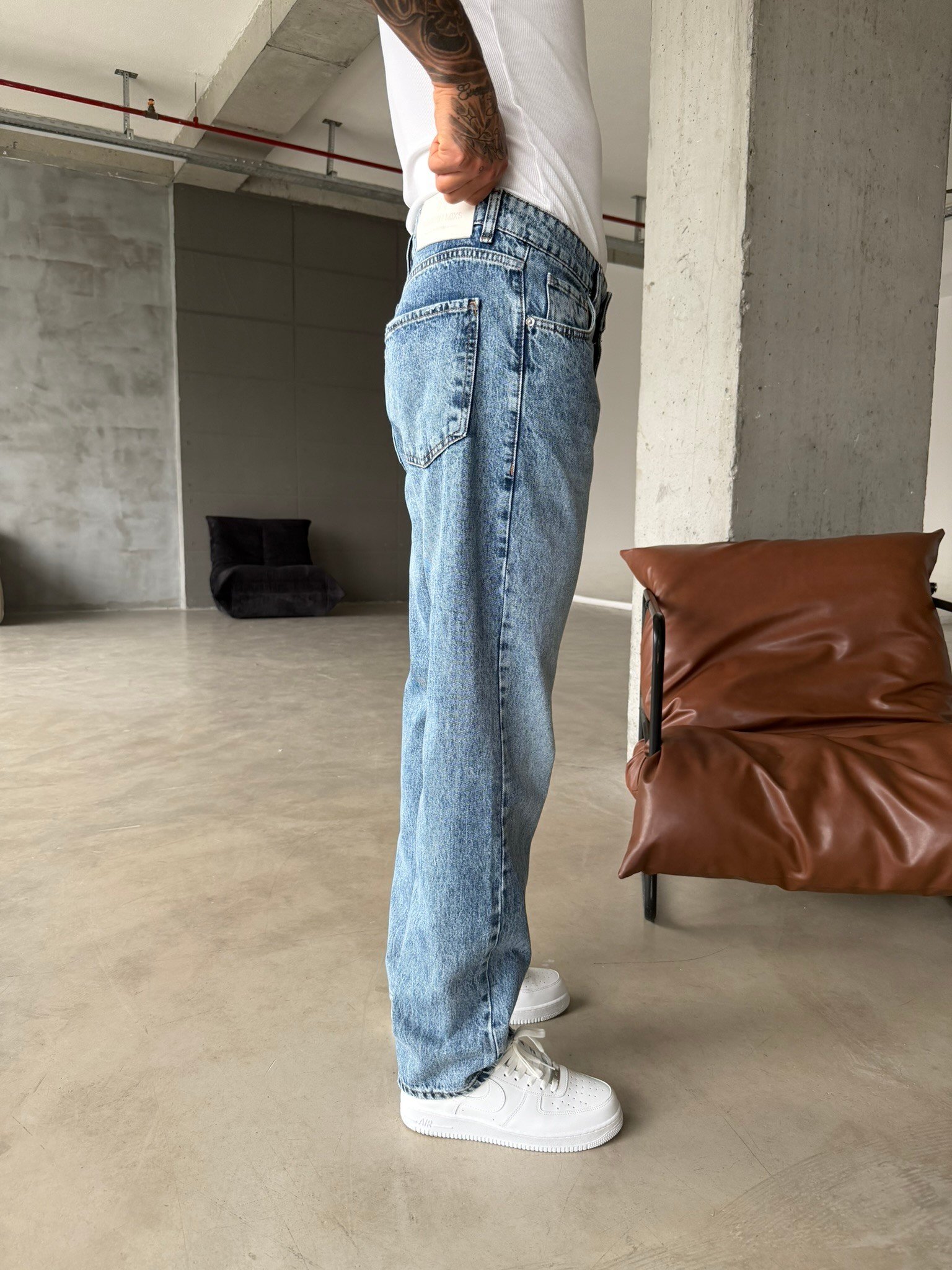 Basic Yıkama Baggy Pantolon - Mavi