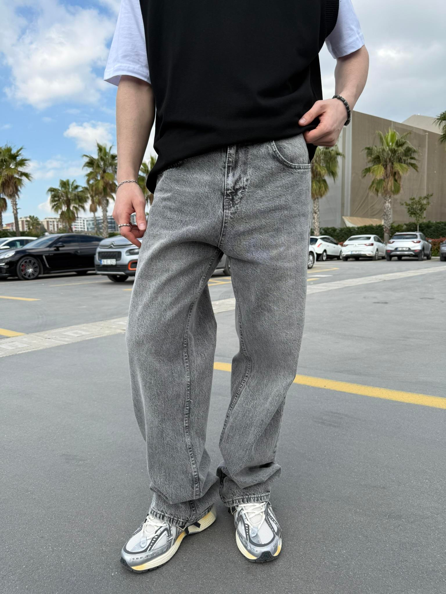 Basic Yıkamalı Regular Jean - Gri