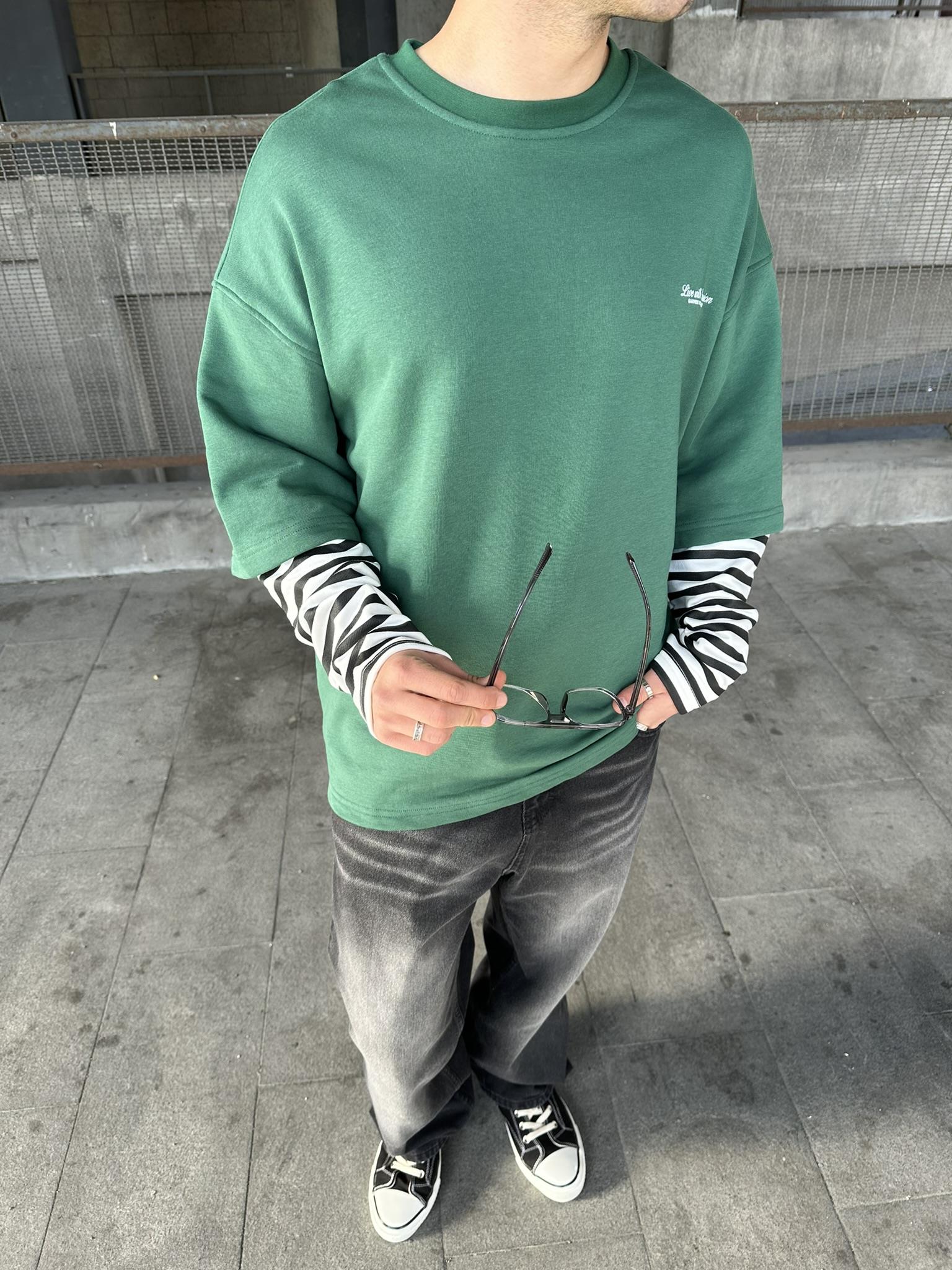 Bisiklet Yaka 'Live With Passion' Baskılı Sweatshirt Yeşil
