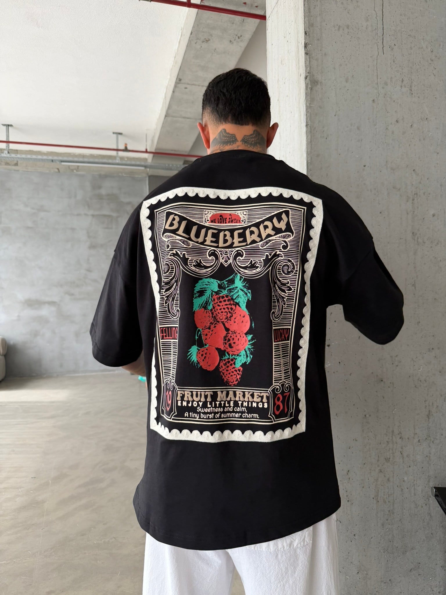 BlueBerry Nakışlı Premium T-Shirt - Siyah