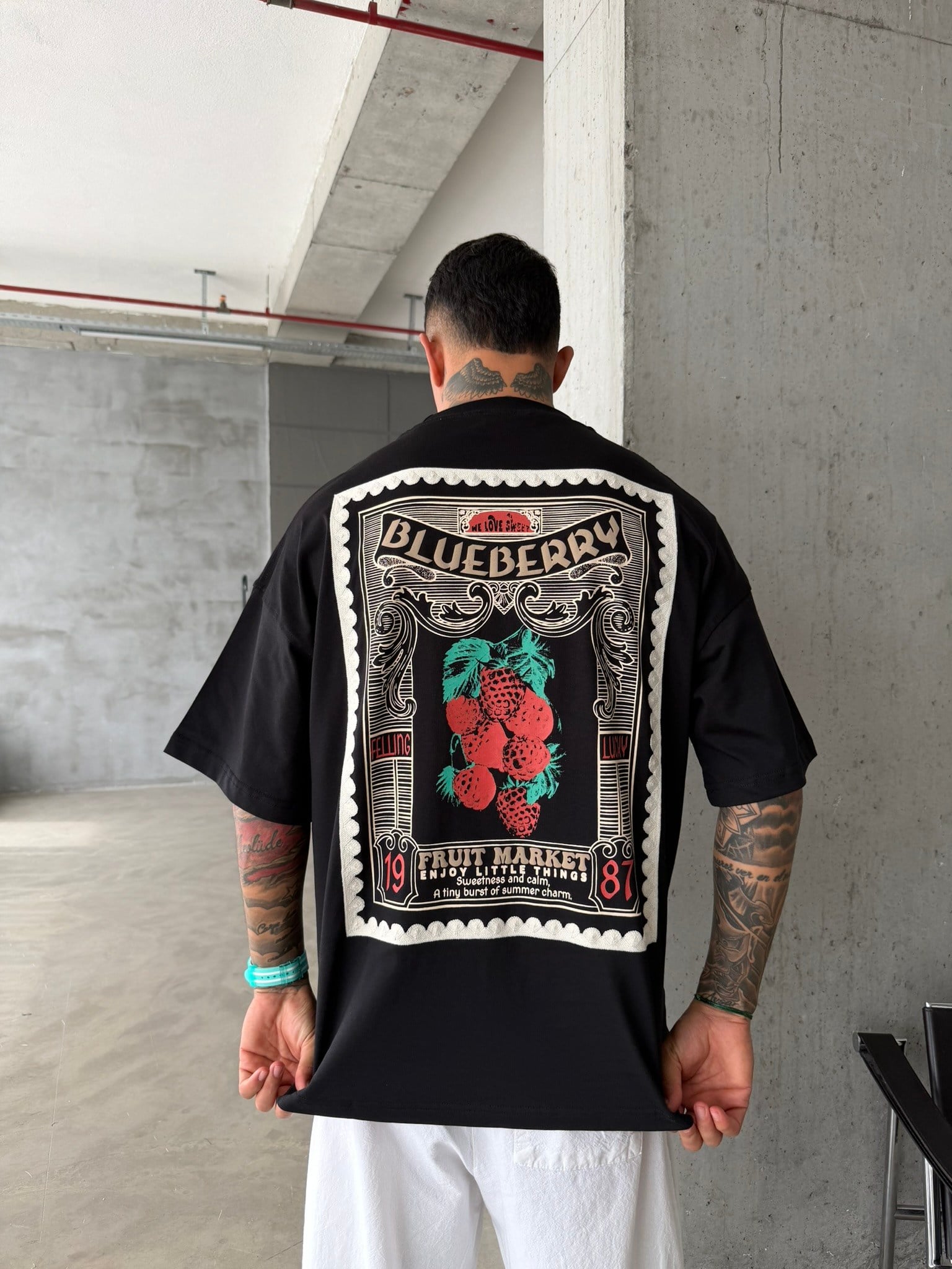BlueBerry Nakışlı Premium T-Shirt - Siyah