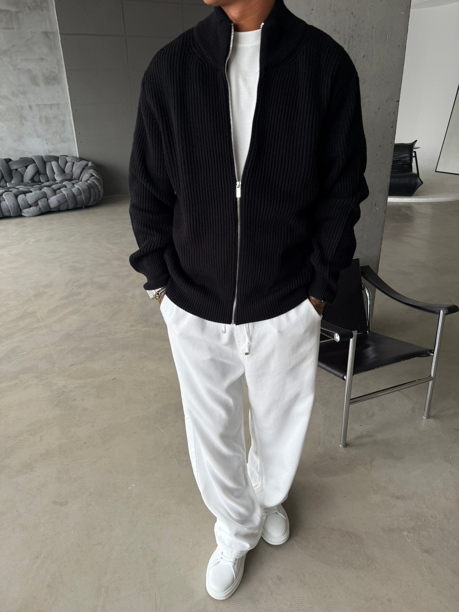Bordeaux Zip Knit Hırka