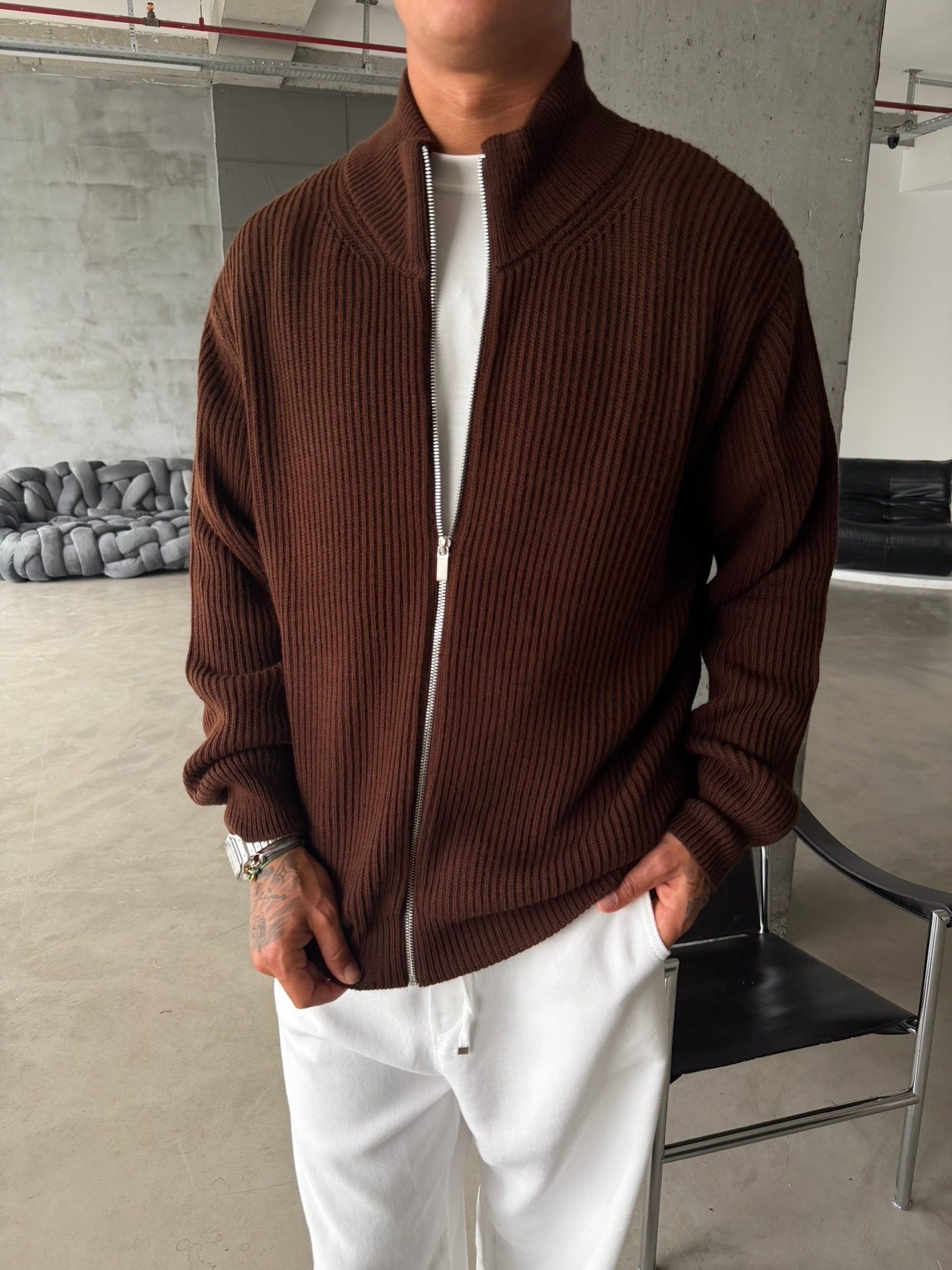 Bordeaux Zip Knit Hırka