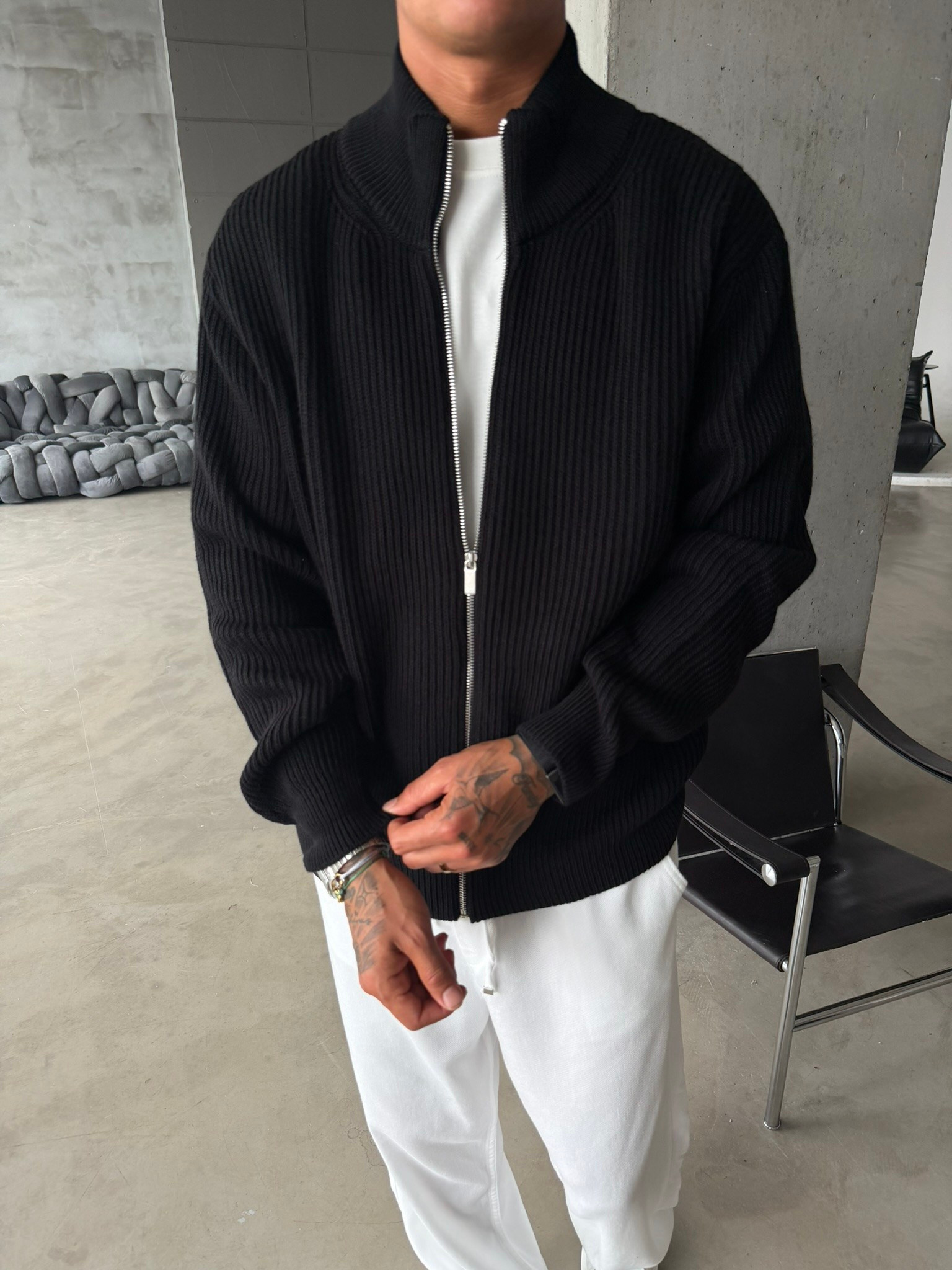 Bordeaux Zip Knit Hırka