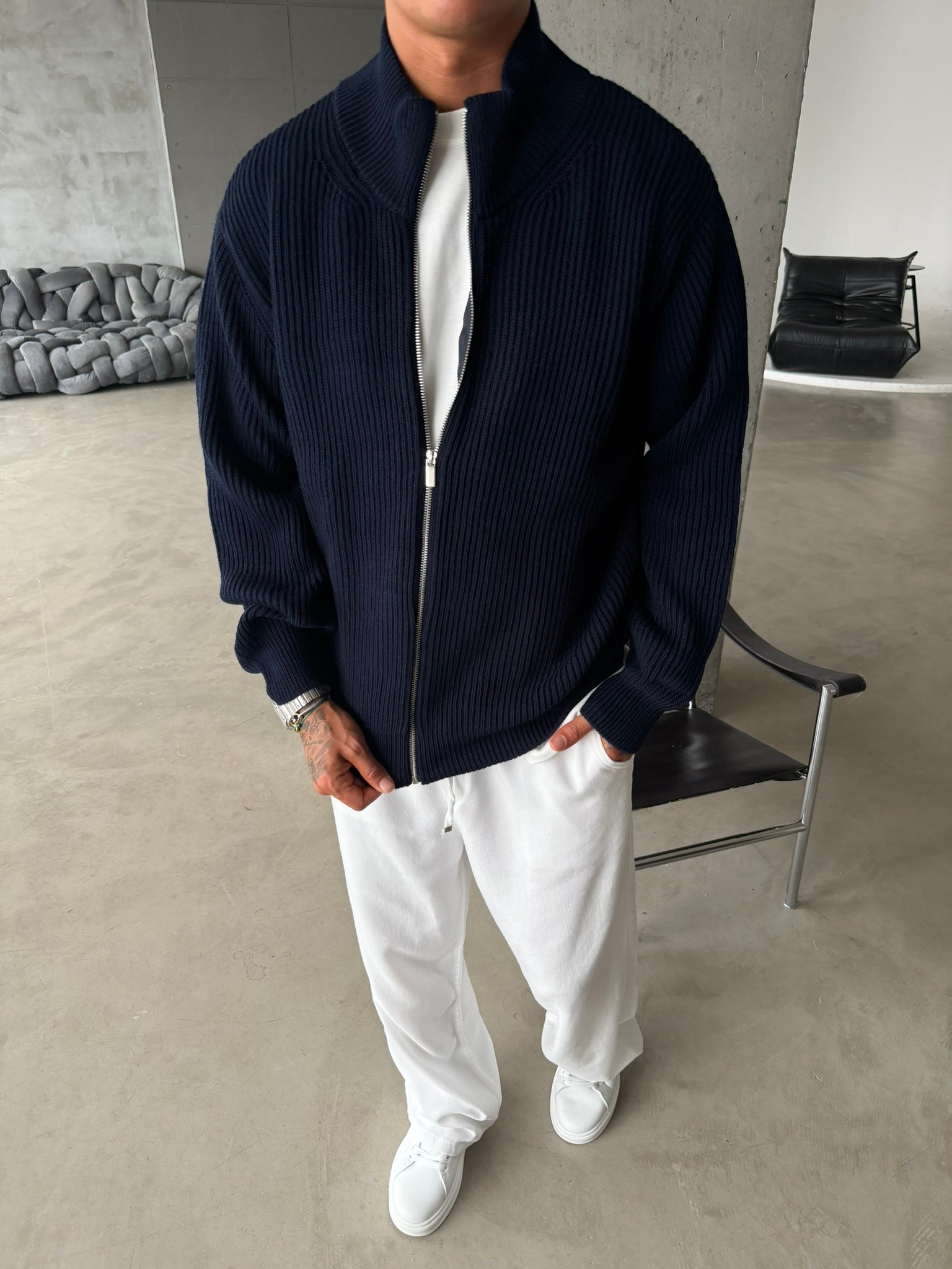 Bordeaux Zip Knit Hırka