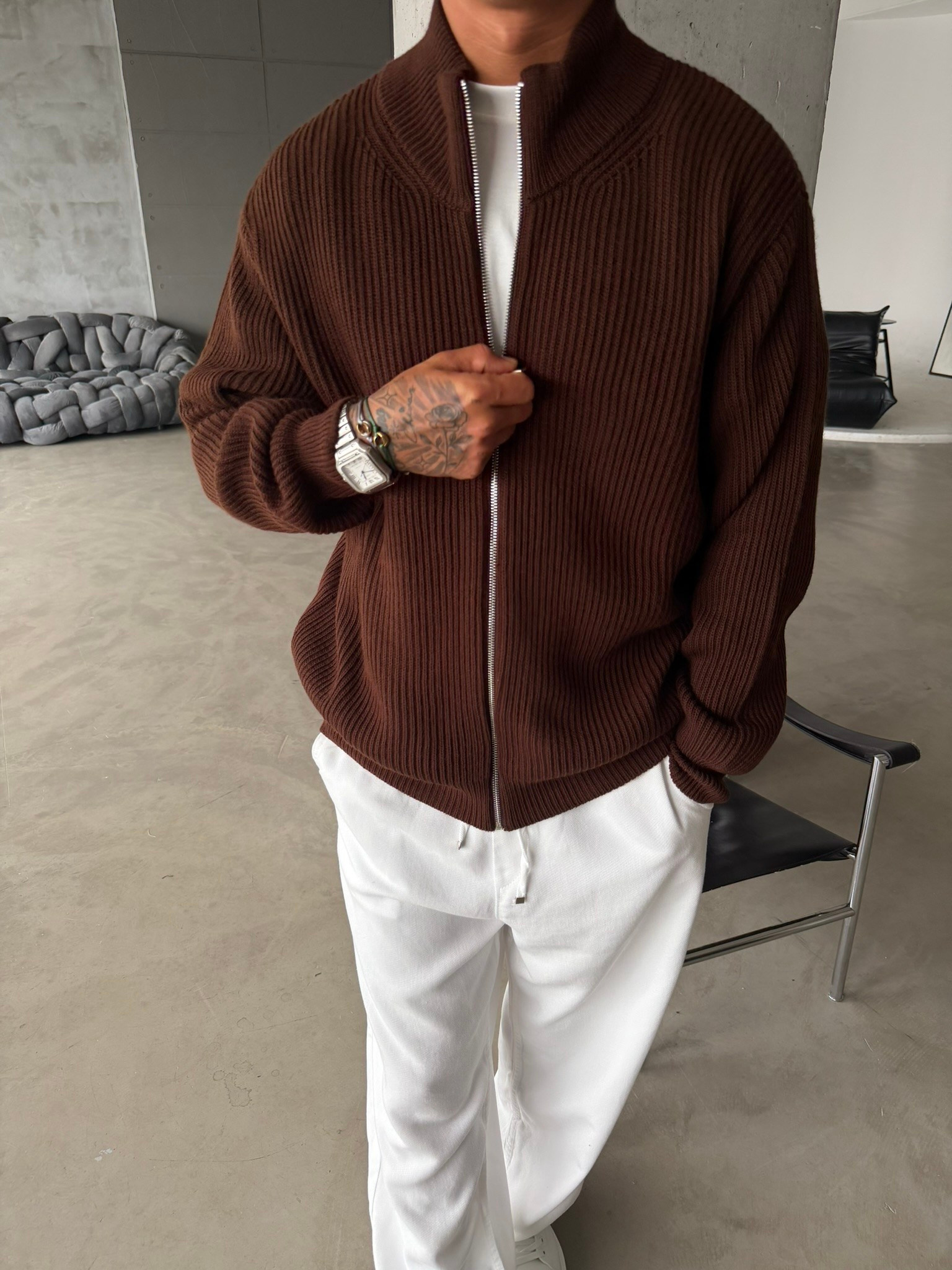 Bordeaux Zip Knit Hırka