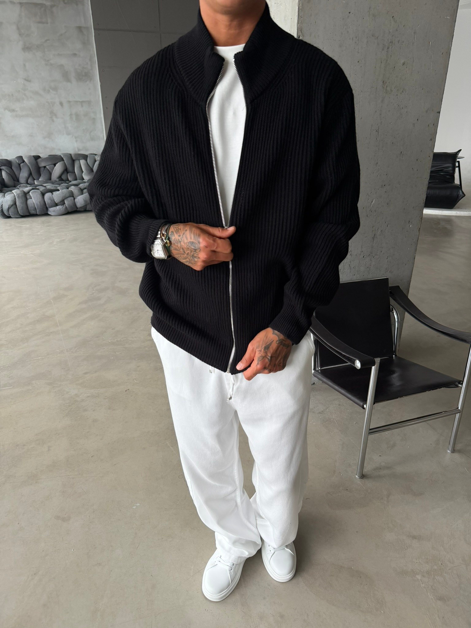 Bordeaux Zip Knit Hırka